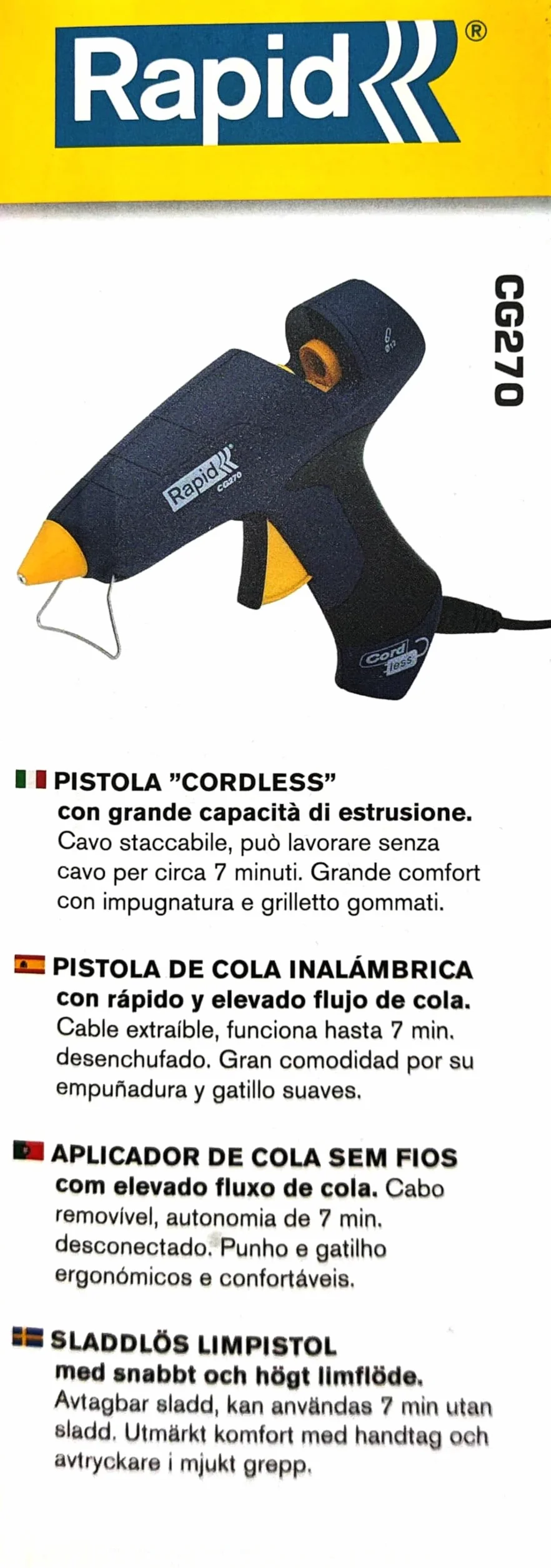 Rapid CG270 pistolet do klejenia na gorąco z odłączanym kablem – zestaw 10 wkładów do kleju i walizka – do majsterkowania, naprawy; przepływ kleju 400 g/h – do 12 mm