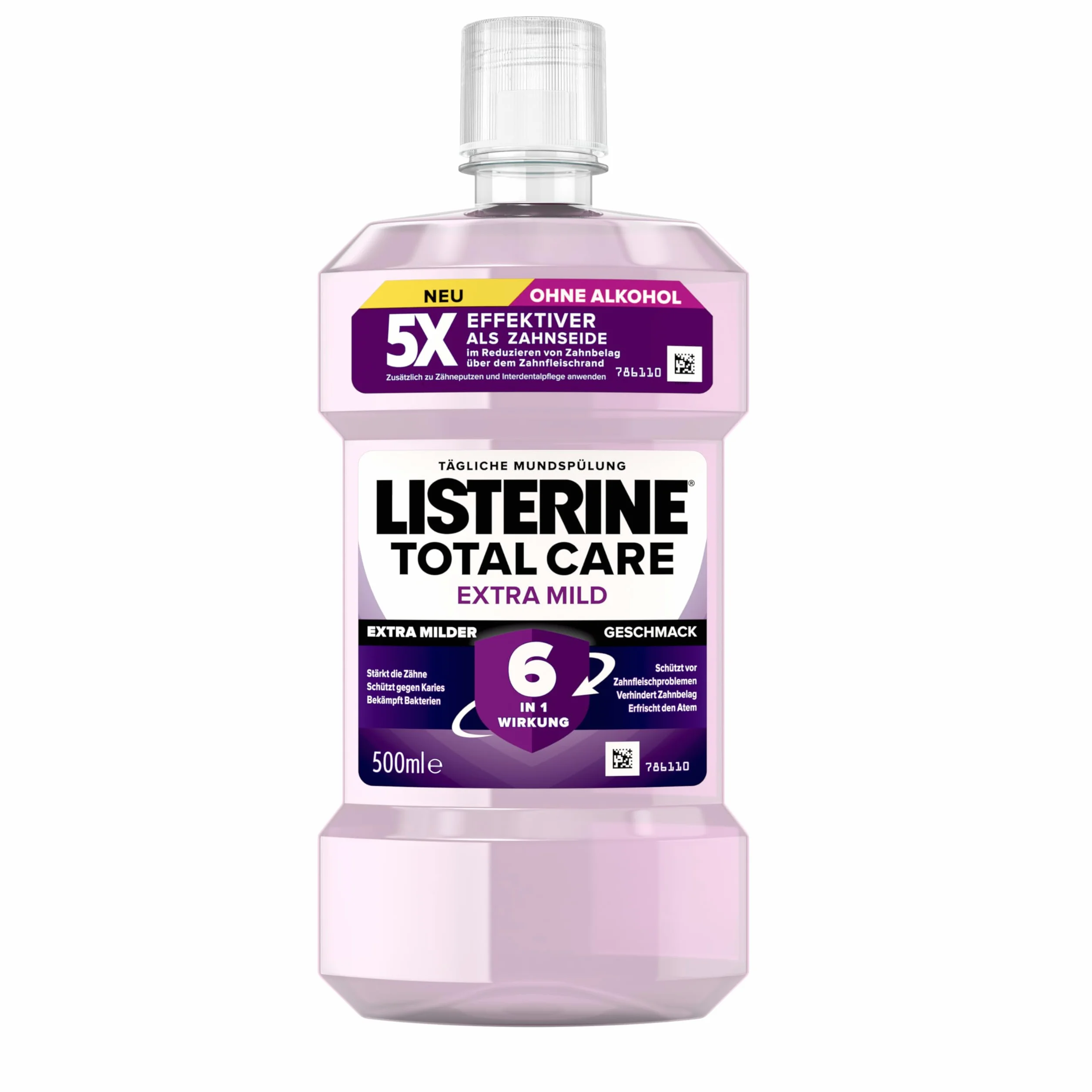 LISTERINE Total Extra Mild (500 ml), ochronny płyn do płukania jamy ustnej bez alkoholu przeciwko próchnicy zębów, działanie 6 w 1, antybakteryjny płyn do płukania jamy ustnej chroni przed problemami