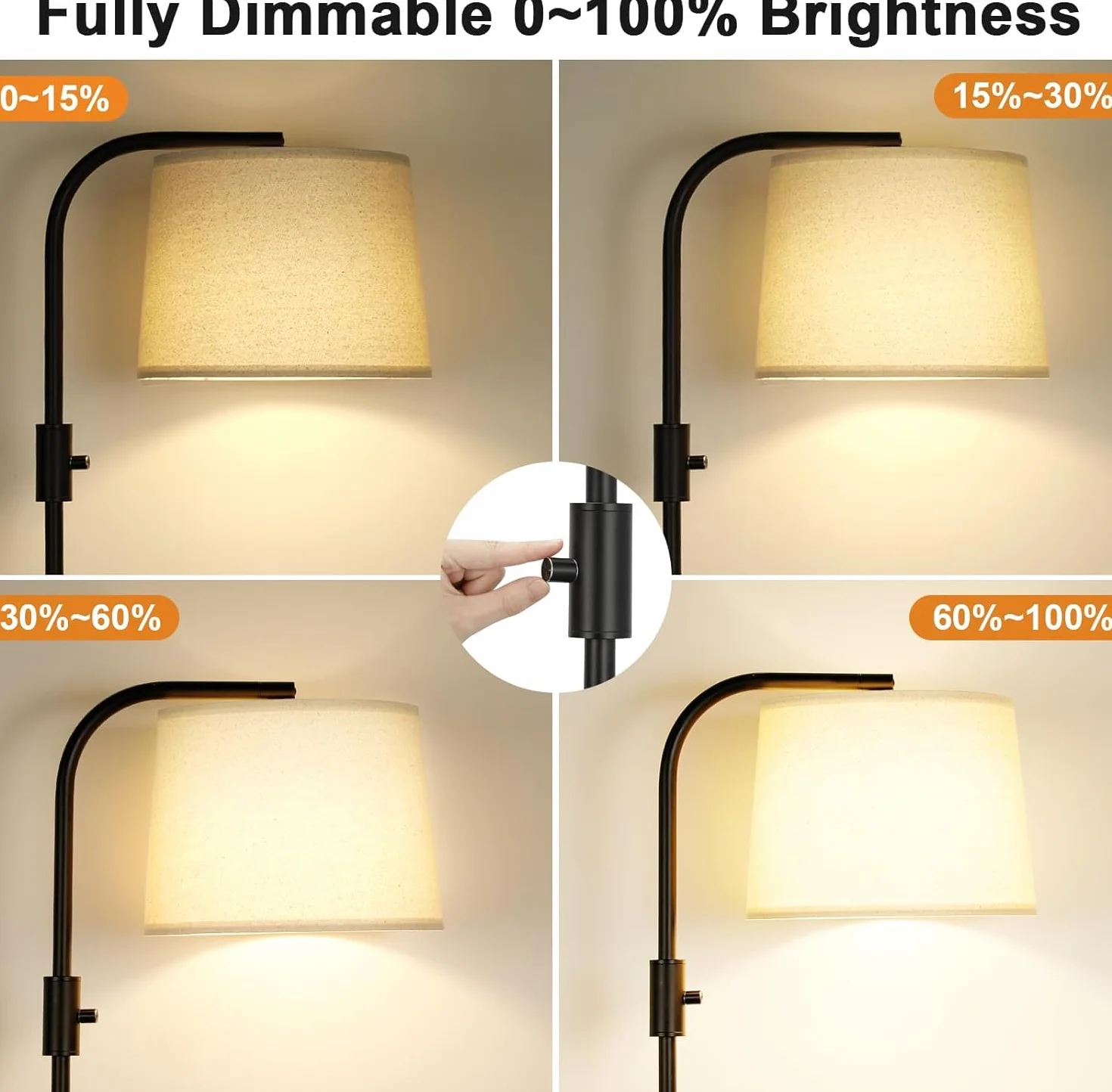 Ambimall Lampa stojąca – lampy podłogowe 9 W w zestawie, lampy stojące do salonu z regulowaną głowicą, nowoczesny przełącznik obrotowy światła stojącego do biura