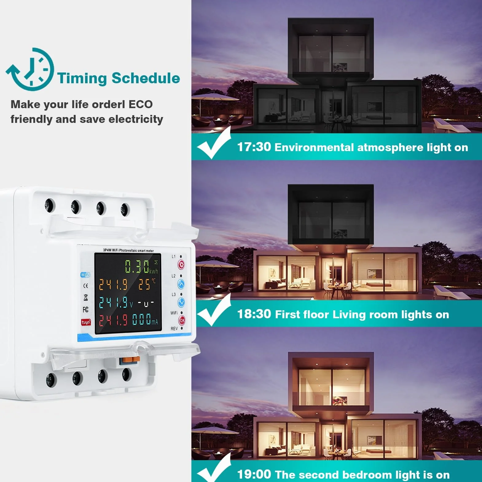 Jadeshay Inteligentny automatyczny przełącznik WiFi, AC380V 100A licznik energii elektrycznej WiFi Wyświetlacz LCD Wielofunkcyjny wyłącznik magnetyczny z zabezpieczeniem przed przeciążeniem i zbyt