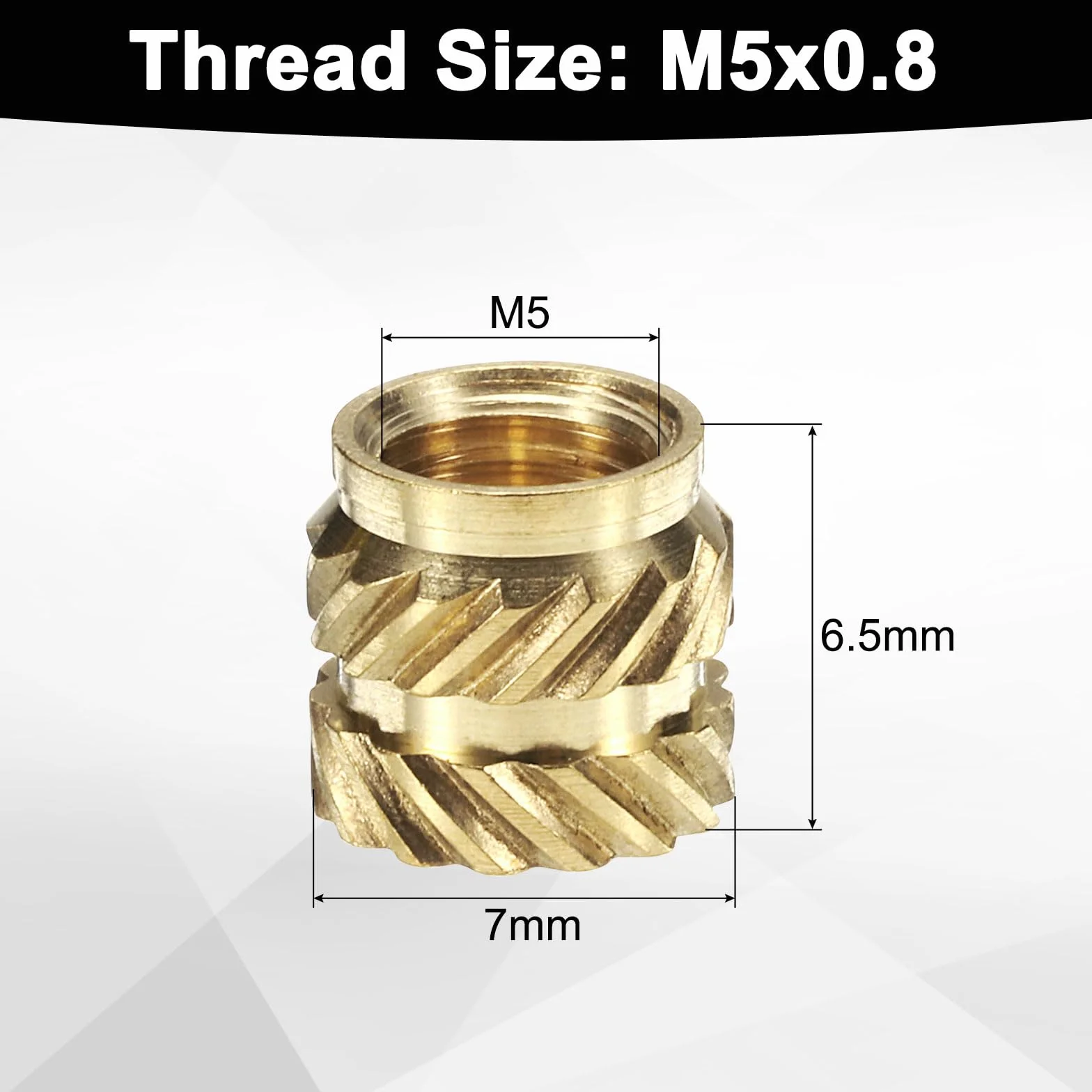QUARKZMAN 100 sztuk M5 wkładki gwintowane mosiężne Heat Set Insert M5 x 6,5 mm, OD 7 mm radełkowane nakrętki dociskowe, druk 3D mosiężne nakrętki żeńskie wkładki gwintowane nakrętki