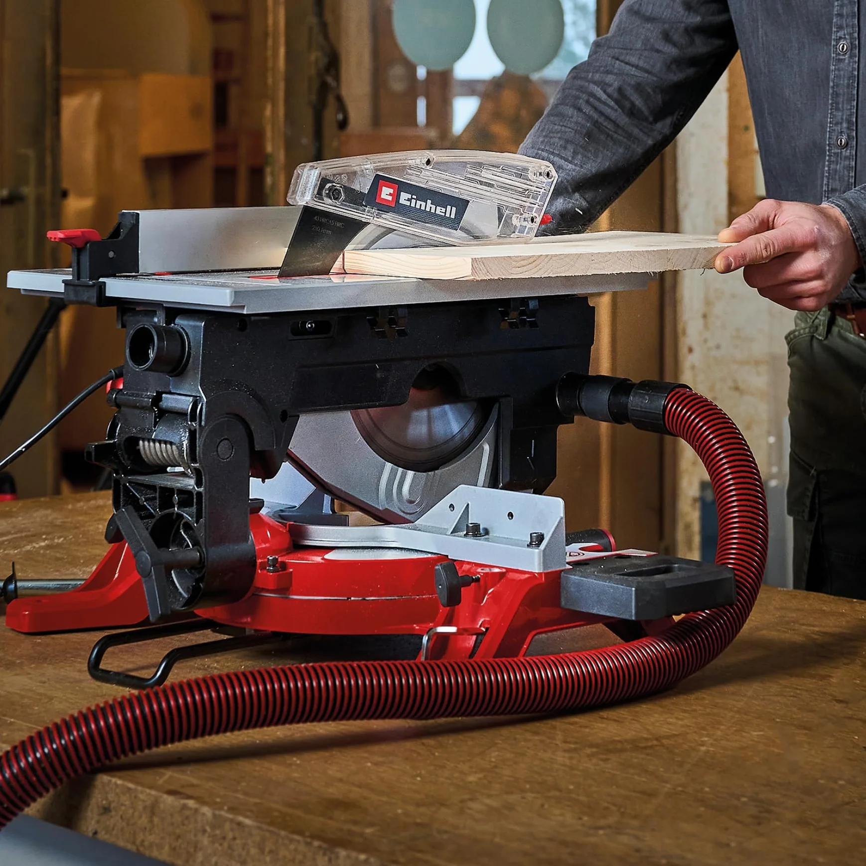 Einhell Piła ukośna ze stołem górnym TE-MS 254 T (2000 W, maks. głębokość cięcia 74 mm x 130 mm, brzeszczot piły Ø 254 mm, nachylona głowica piły, laser, funkcja piły stołowej)