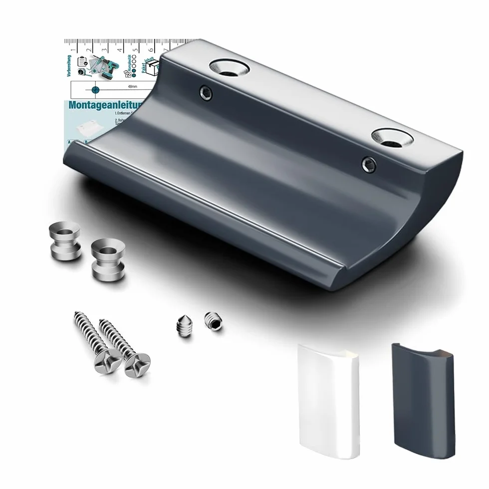VOOXA Uchwyt do drzwi balkonowych z aluminium, do użytku na zewnątrz, 82 x 49 mm, wysokiej jakości uchwyt do drzwi balkonowych lub tarasowych (szary antracytowy RAL7016)
