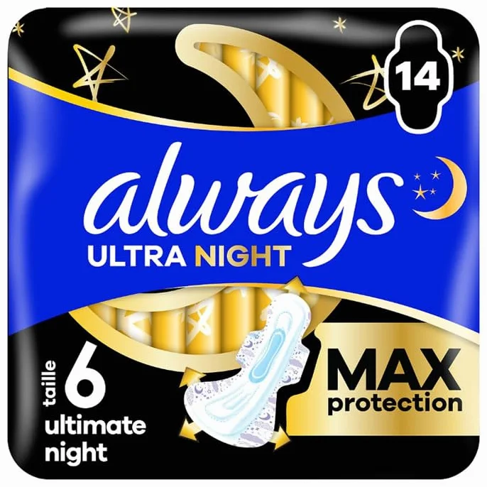 Always Podpaski higieniczne Ultimate Night rozmiar 6 skrzydła 14 sztuk