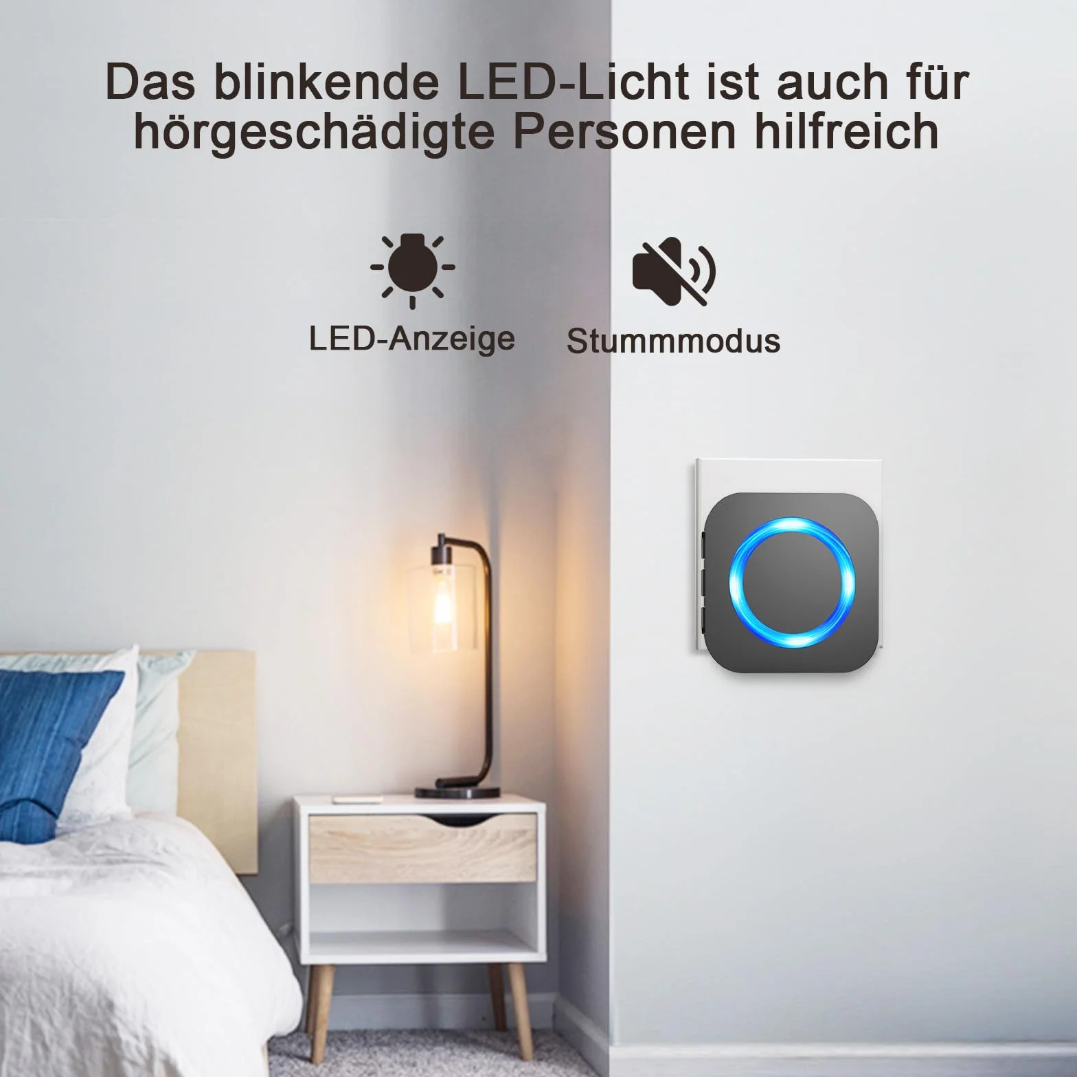 SURFOU Bezprzewodowy dzwonek do drzwi z odbiornikiem plug-in, zasięg 400 m, wodoszczelny, 55 dźwięków dzwonków, 5 głośności, migające diody LED, czarny