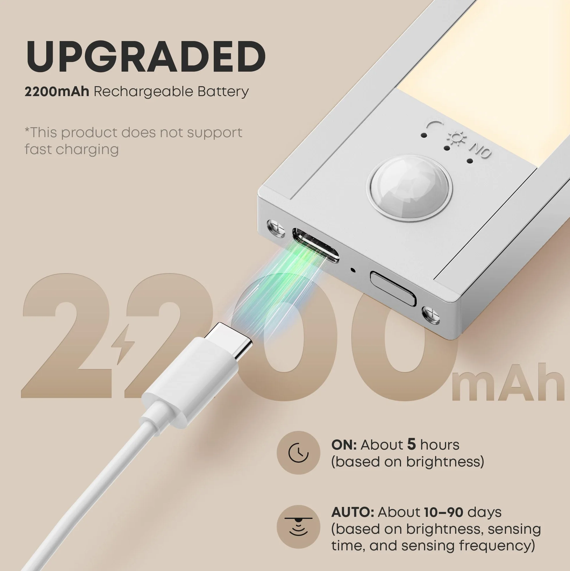 LROLTEF Oświetlenie szafkowe, LED ściemniane światło z czujnikiem ruchu, 40 cm, 2200 mAh, 4000 K, magnetyczne ładowalne światło z USB, nadaje się do szafy, kuchni, schodów, witryny samochodowej, 2