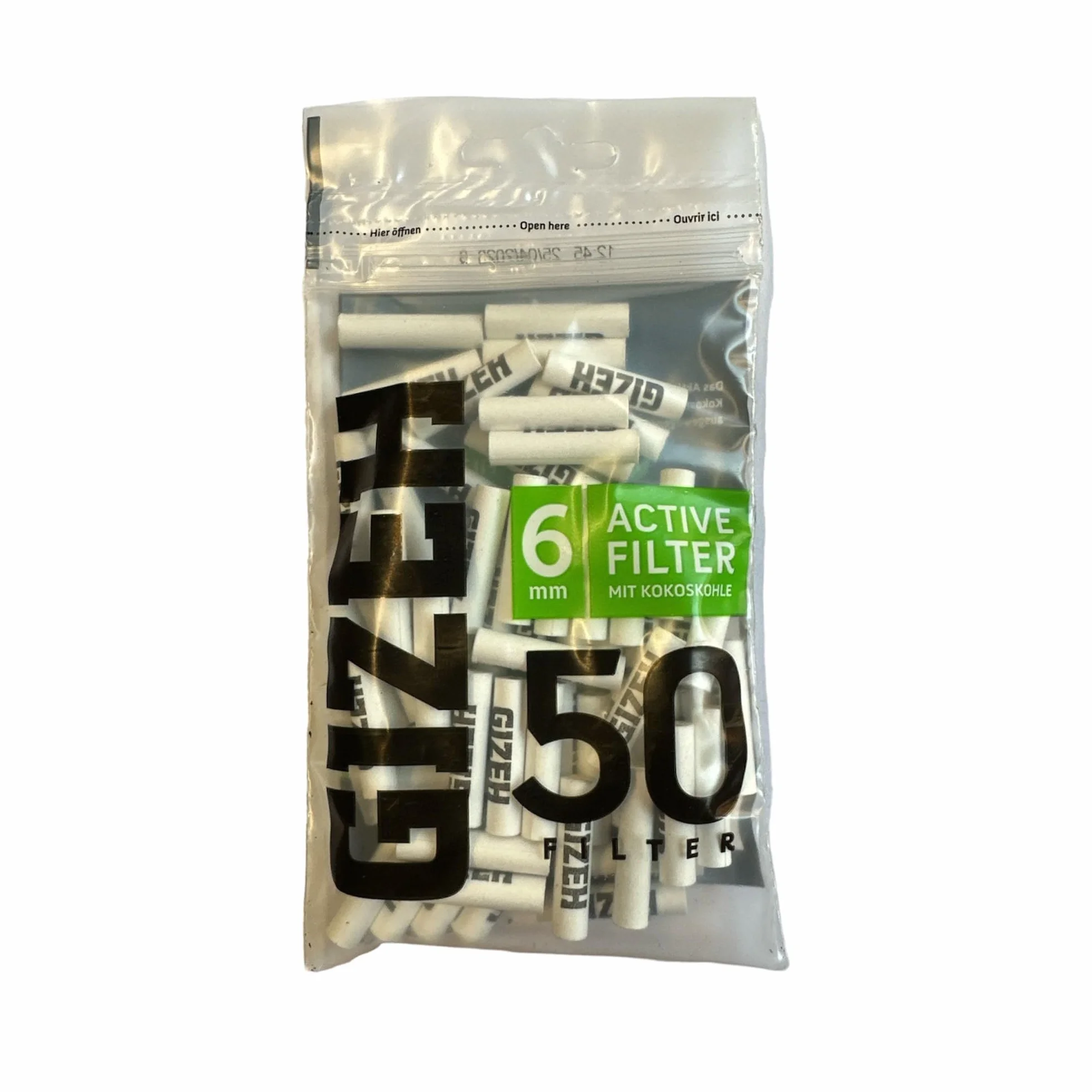 GIZEH filtr z węglem aktywnym, cienki 6 mm, biały, 50 sztuk