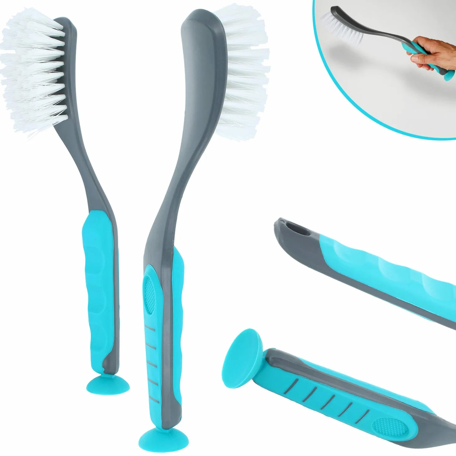 COM-FOUR® 3-czesciowy zestaw szczotek do naczyn i szczotek do szorowania - szczotka do naczyn z przyssawka - okragla szczotka do szorowania naczyn