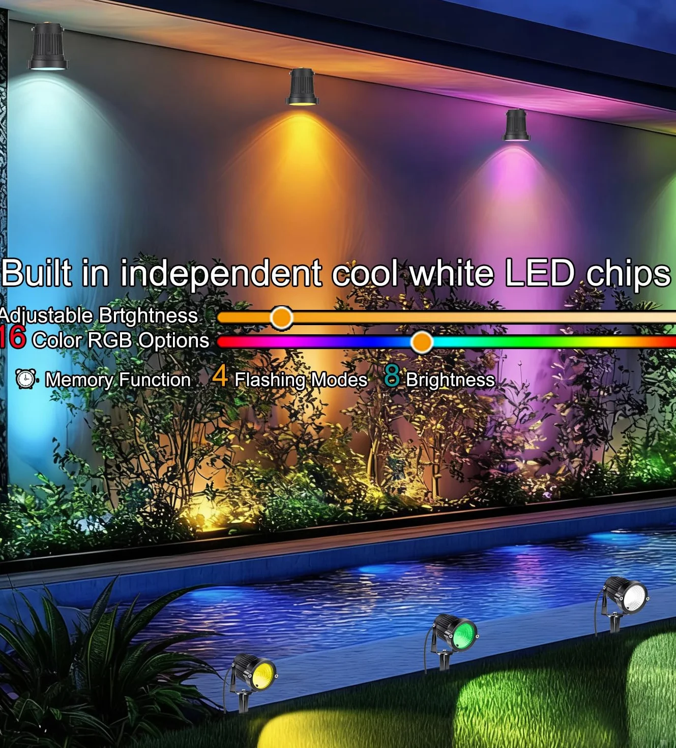 Reflektor LED do ogrodu, oświetlenie sieciowe, wodoszczelność IP66, 5 W, 12 V DC, zmiana kolorów, oświetlenie krajobrazowe, oświetlenie niskonapięciowe, oświetlenie zewnętrzne za pomocą śledzi