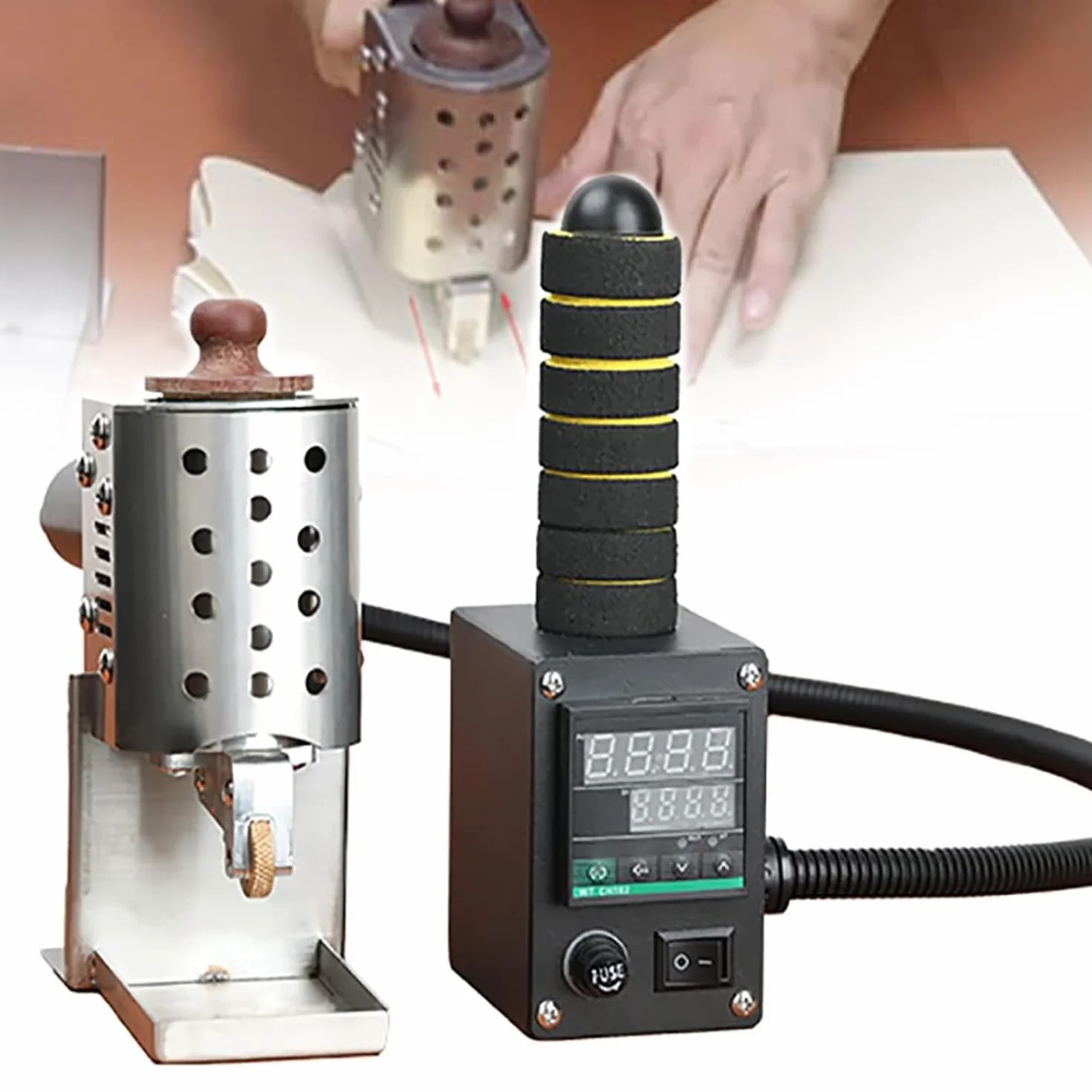 Wałek do klejenia na gorąco, cyfrowa maszyna do klejenia wyświetlacza, 150 W, pojemność 50/150 ml, wiele głowic rolkowych do pakowania i klejenia skóry