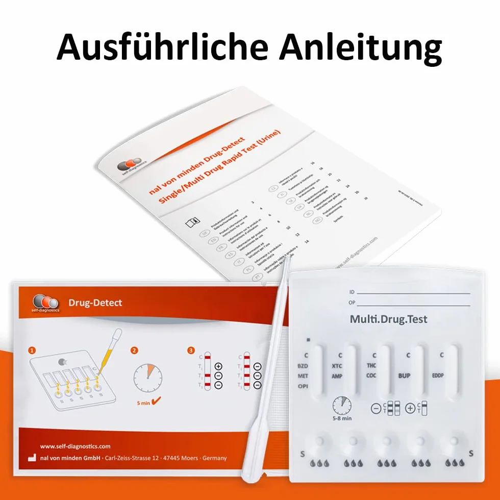 Test narkotykowy Multi 11 T na cannabis, kokainę, ekstazę, benzodiazepiny, opiaty, amfetaminę, methamfetaminę, metadon, TCA, barbiturany i buprenorfinę w moczu