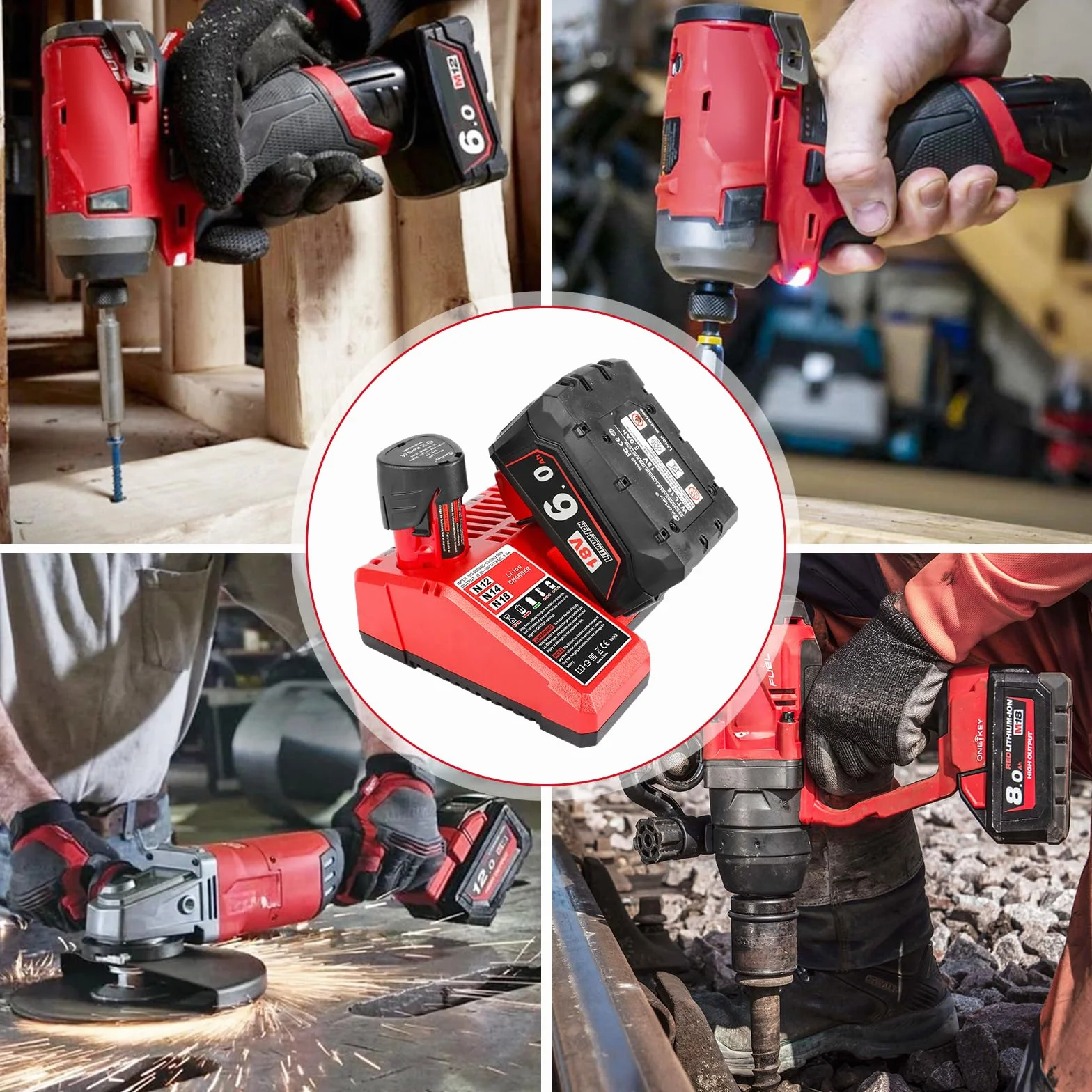 Powarobor M12-18C Multi-Voltage Ładowarka Szybkiego Ładowania 3A Kompatybilna z Milwaukee 12V-18V
