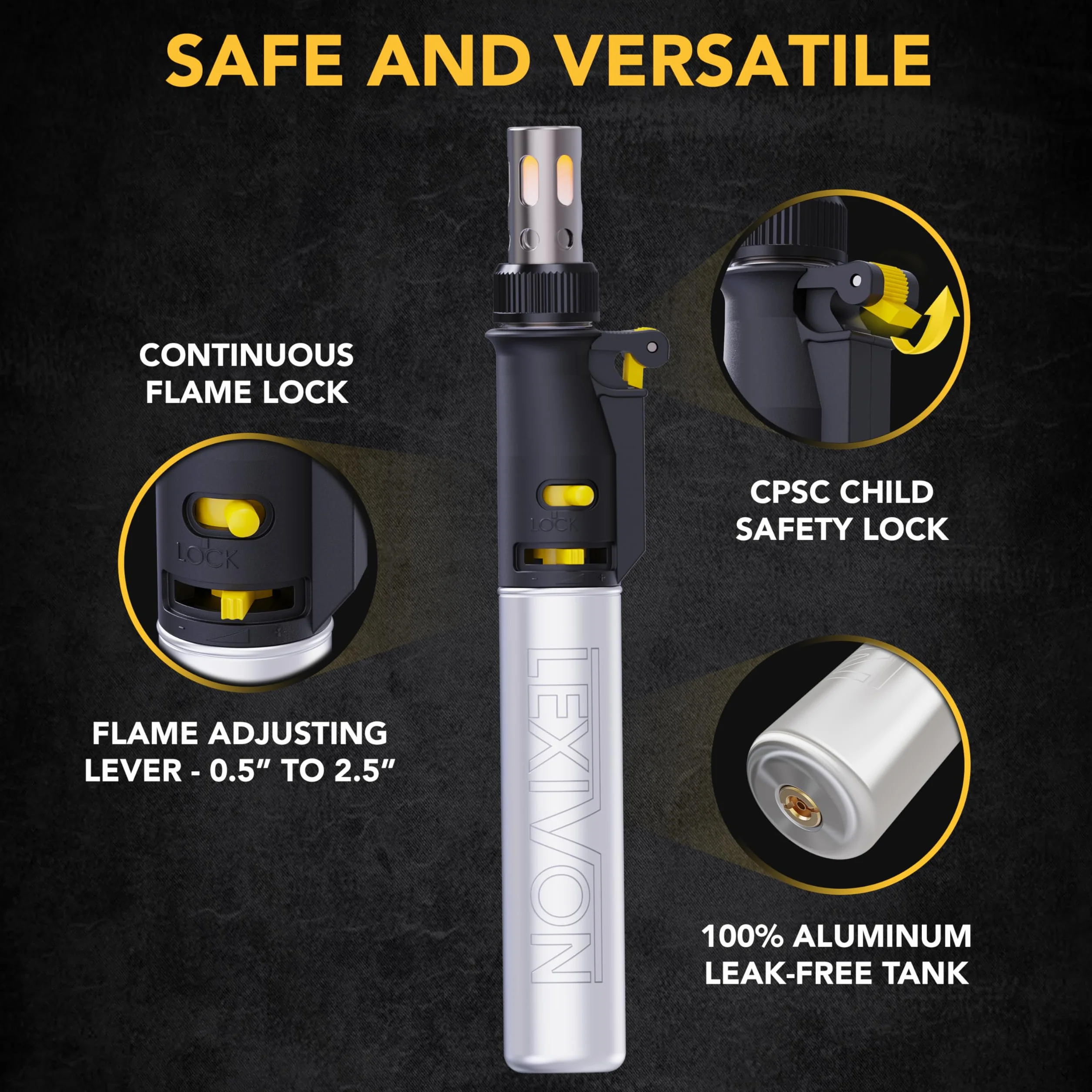 LEXIVON Butan Torch Zestaw wielofunkcyjny | Stacja lutownicza Premium z samozapłonem z regulowanym płomieniem | Odpowiednik klasy Pro 125 W (LX-770)