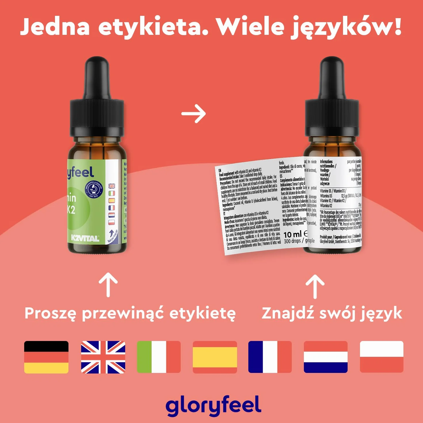 Witamina D3 K2 krople dla dzieci 25 µg K2VITAL® 500 j.m. witaminy D wegańskie 10 miesięcy zapasu