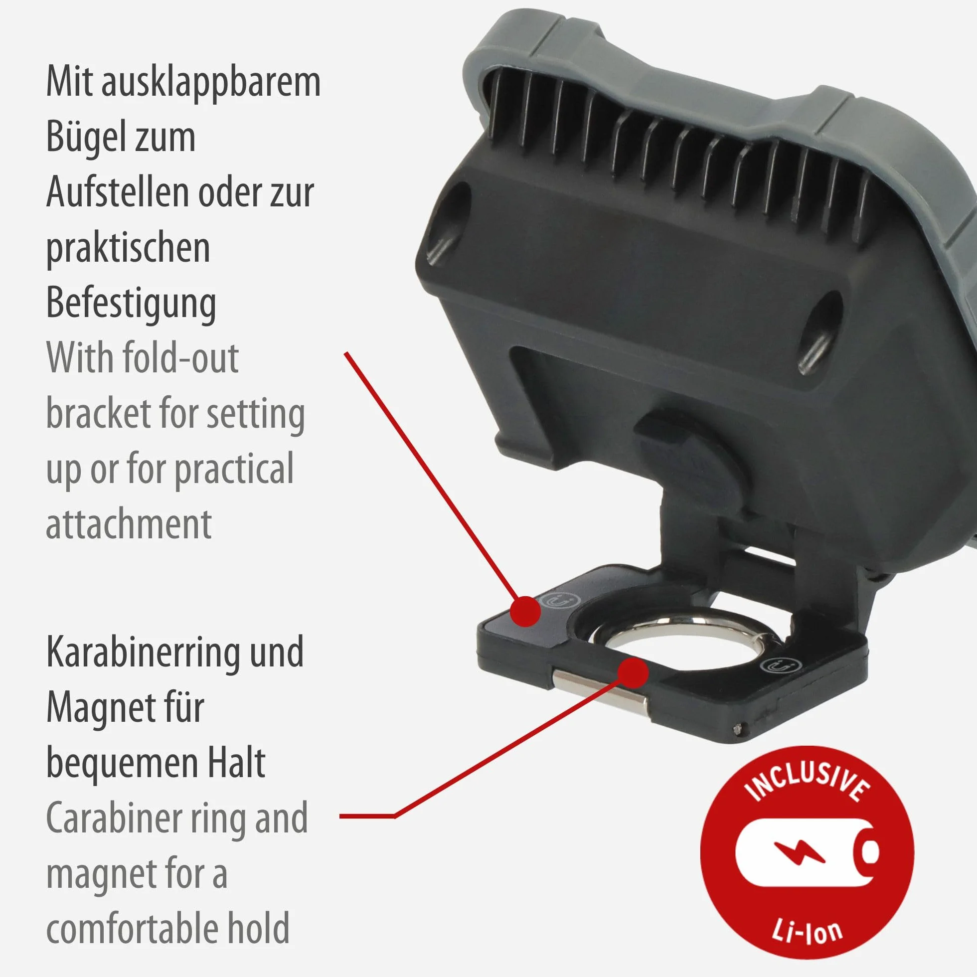 Brennenstuhl Reflektor LED SH 1000 MAC (1000lm, IP54, lampa robocza LED z magnesem i pierścieniem karabinka, solidna obudowa)