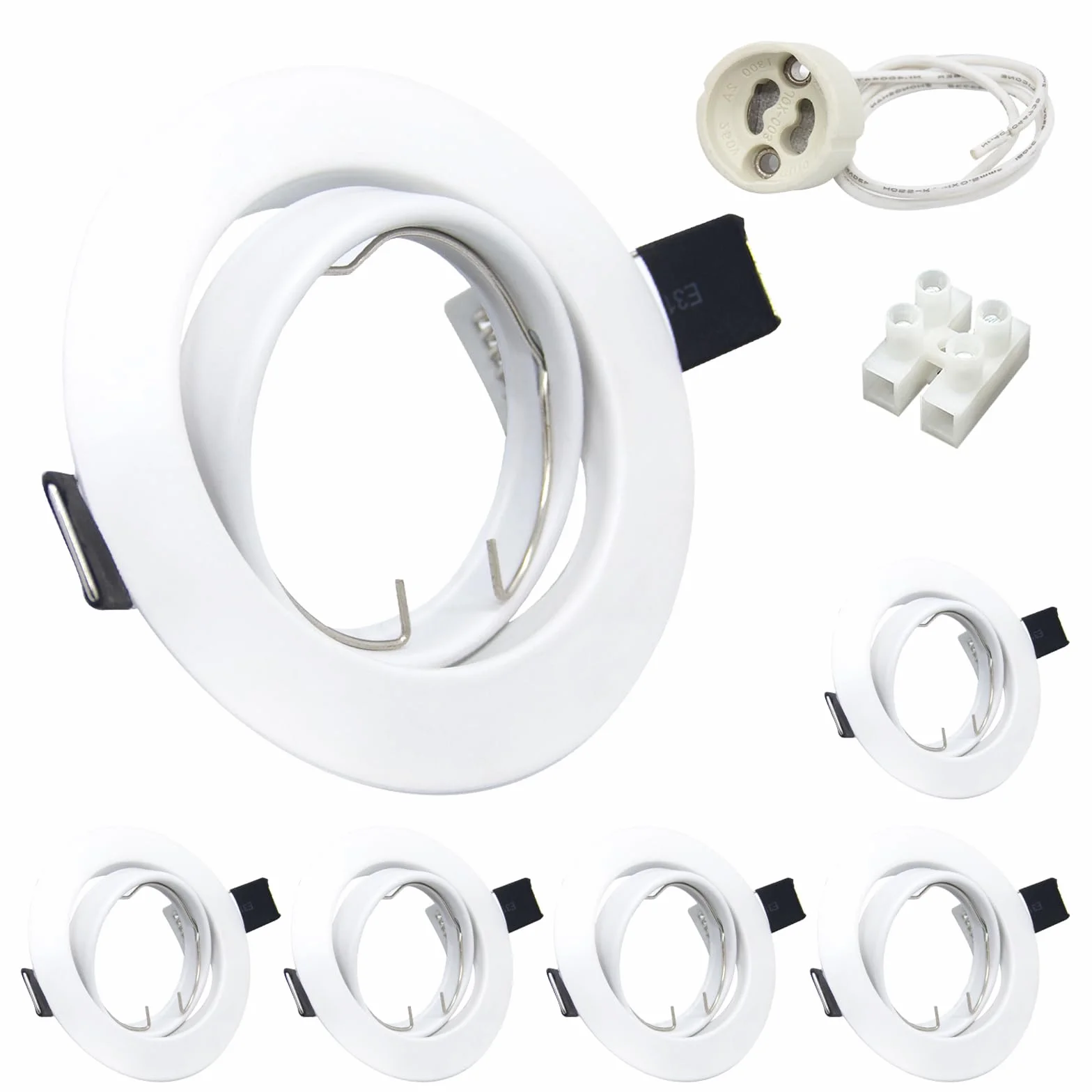 6-częściowy reflektor LED do zabudowy GU10 rama 68-85 mm spoty sufitowe wychylne reflektory LED 230 V białe okrągłe ramki do zabudowy z oprawą GU10