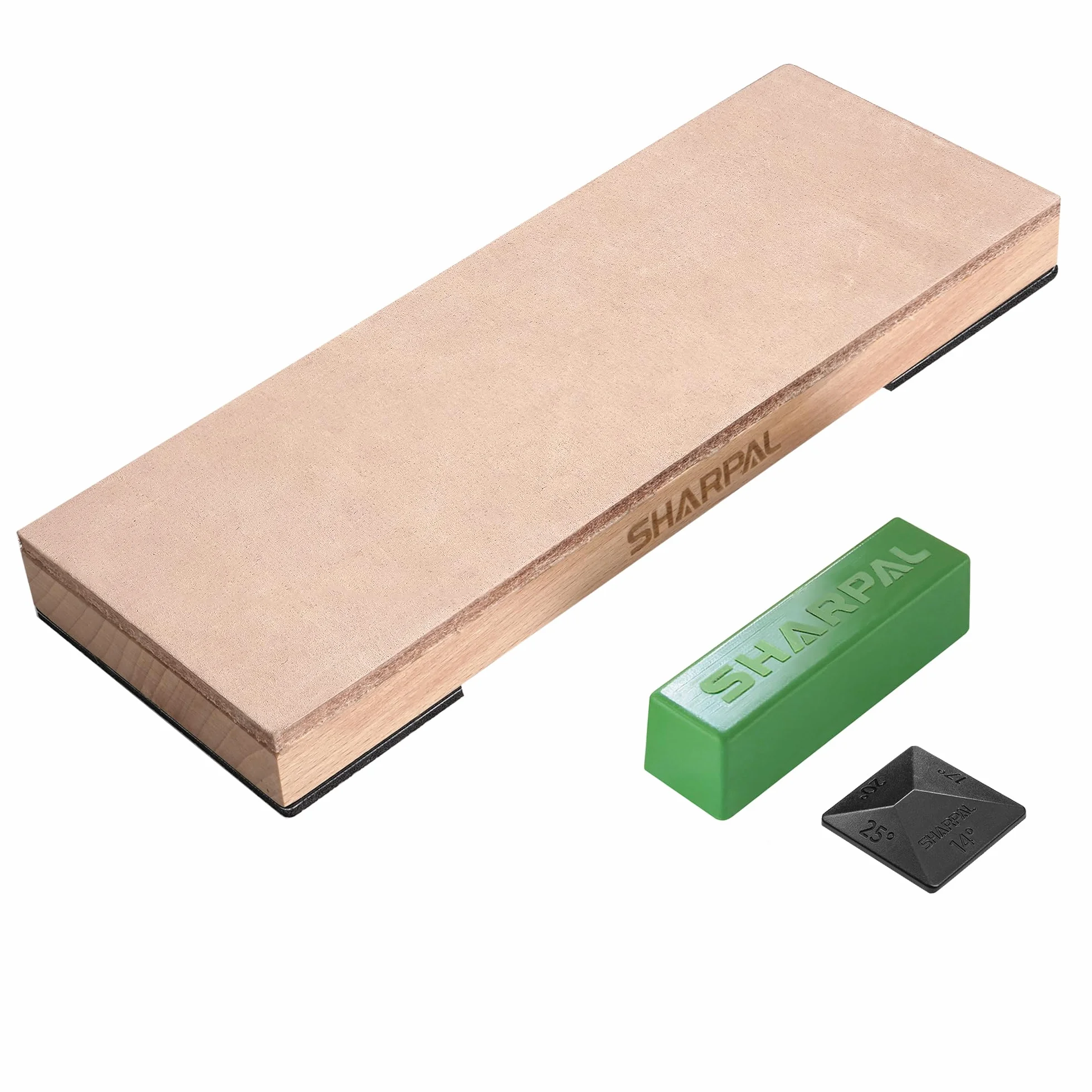 SHARPAL 204N skórzany pasek do smarowania (200 mm x 76 mm) zestaw z zieloną pastą polerską 55 g i prowadnicą kątową, blok do skrobania i wygładzania noży, zestaw skórzanych kamieni do ostrzenia