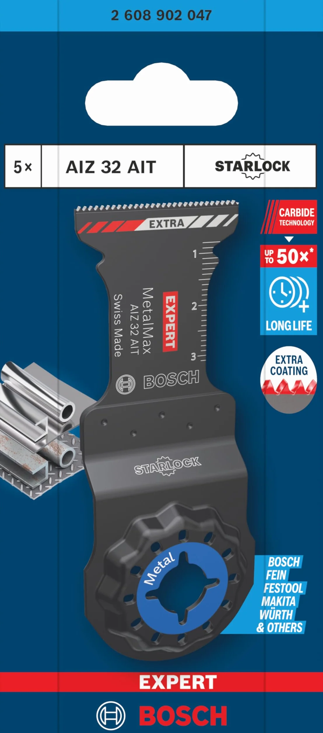 Bosch 5x Brzeszczoty do cięcia wgłębnego EXPERT AIZ 32 AIT MetalMax (do Stal, Stal nierdzewna, Szerokość mm, Professional Akcesoria Narzędzie wielofunkcyjne)