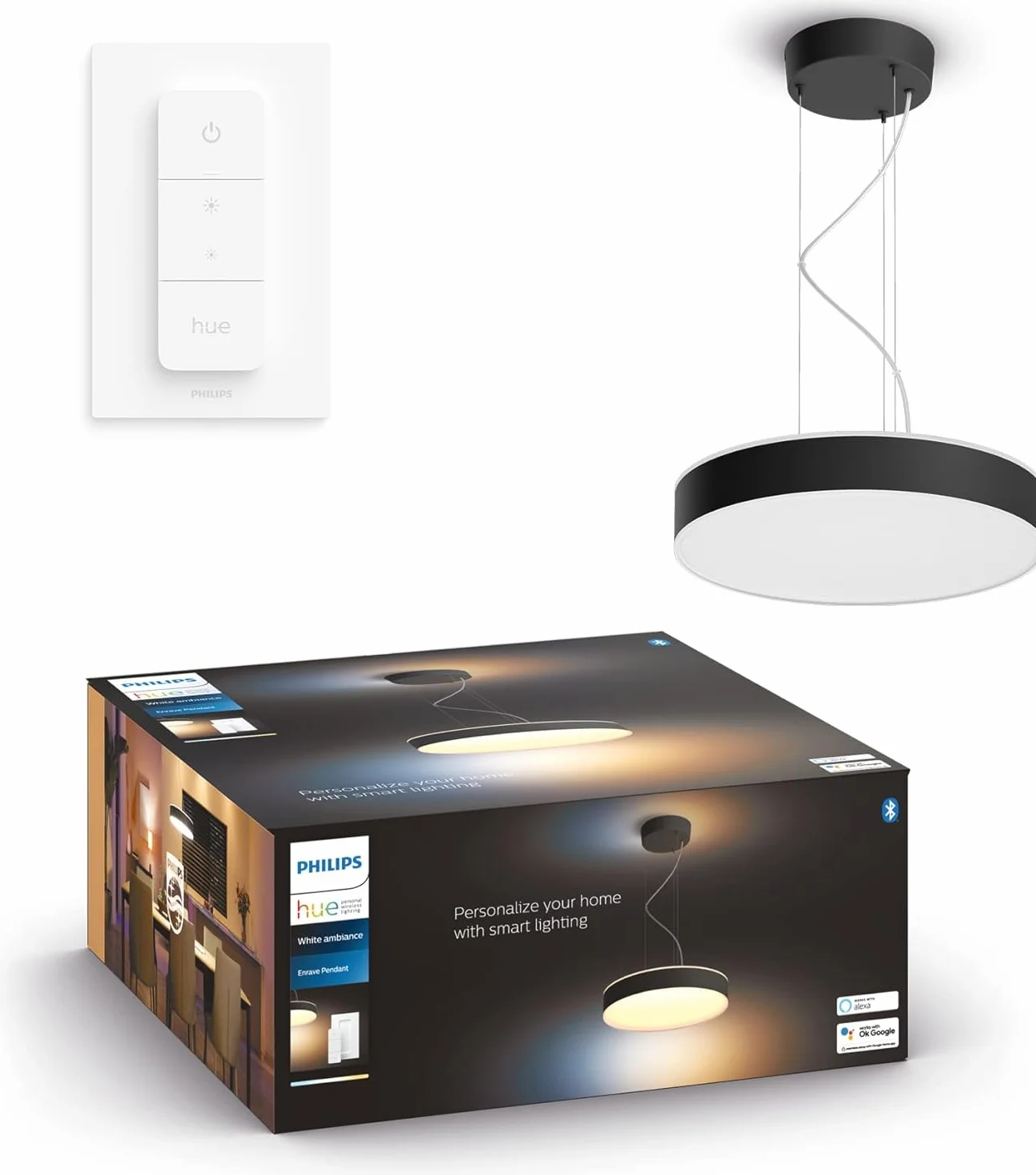 Philips Hue White ambiance Lampa wisząca Enrave 1x35W (czarna), wiele odcieni bieli, możliwość przyciemniania, inteligentne oświetlenie [Klasa energetyczna F]