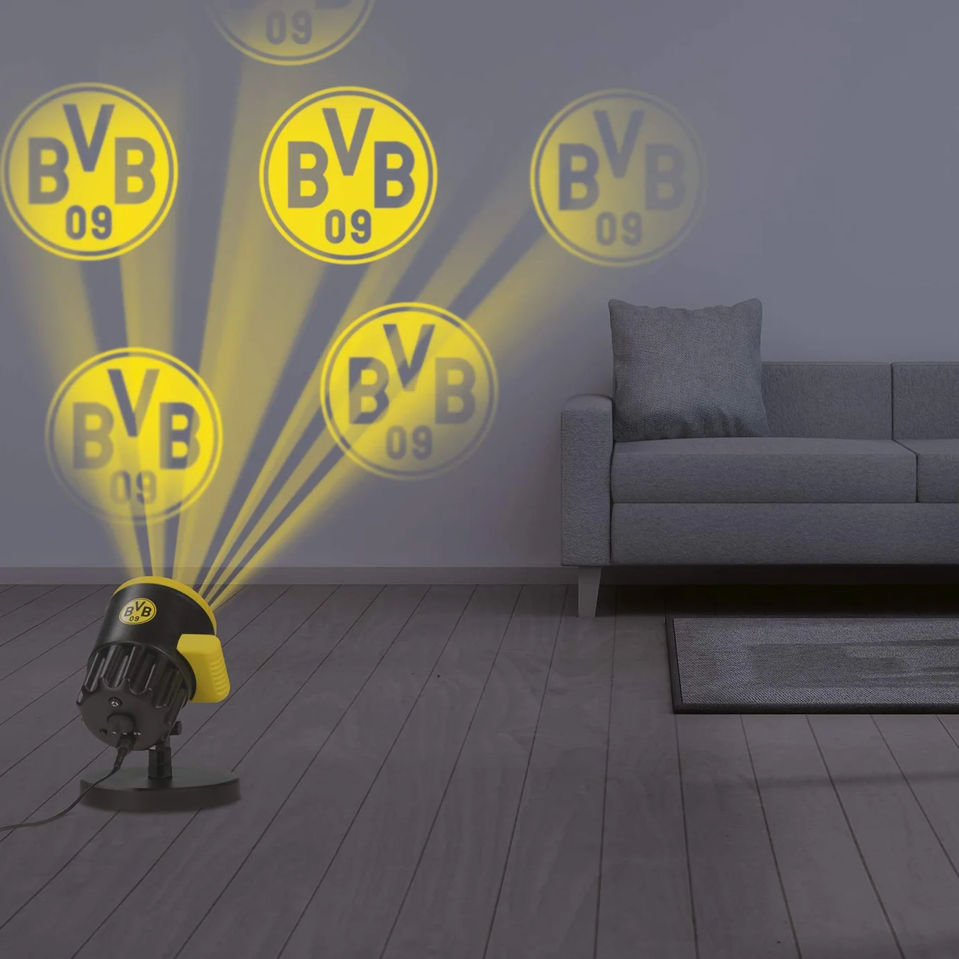 Borussia Dortmund Projektor logo, artykuł dla fanów | reflektor LED z motywem BVB | oświetlenie do Borussia Dortmund Supporter (żółty/czarny)