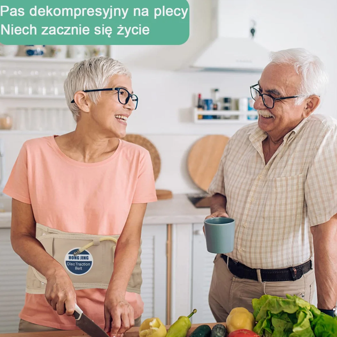 HONGJING Nadmuchiwany pas dekompresyjny lędźwiowy do łagodzenia bólu pleców - Urządzenie do ciągnięcia dolnej części pleców, jeden rozmiar 29-49