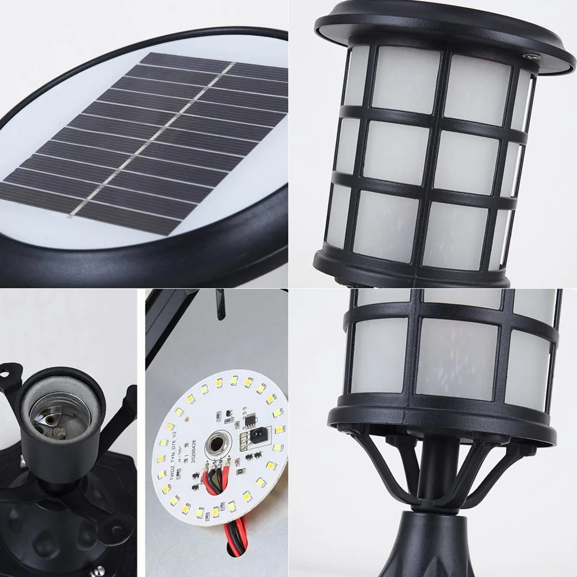 Solarne lampy ścienne do ogrodzenia ogrodowego, oświetlenie słupkowe na dziedzińcu, wodoodporne lampy ścienne/słupkowe na zewnątrz, latarnie ogrodowe, dostępne w 2 wersjach, przewodowych i nie.