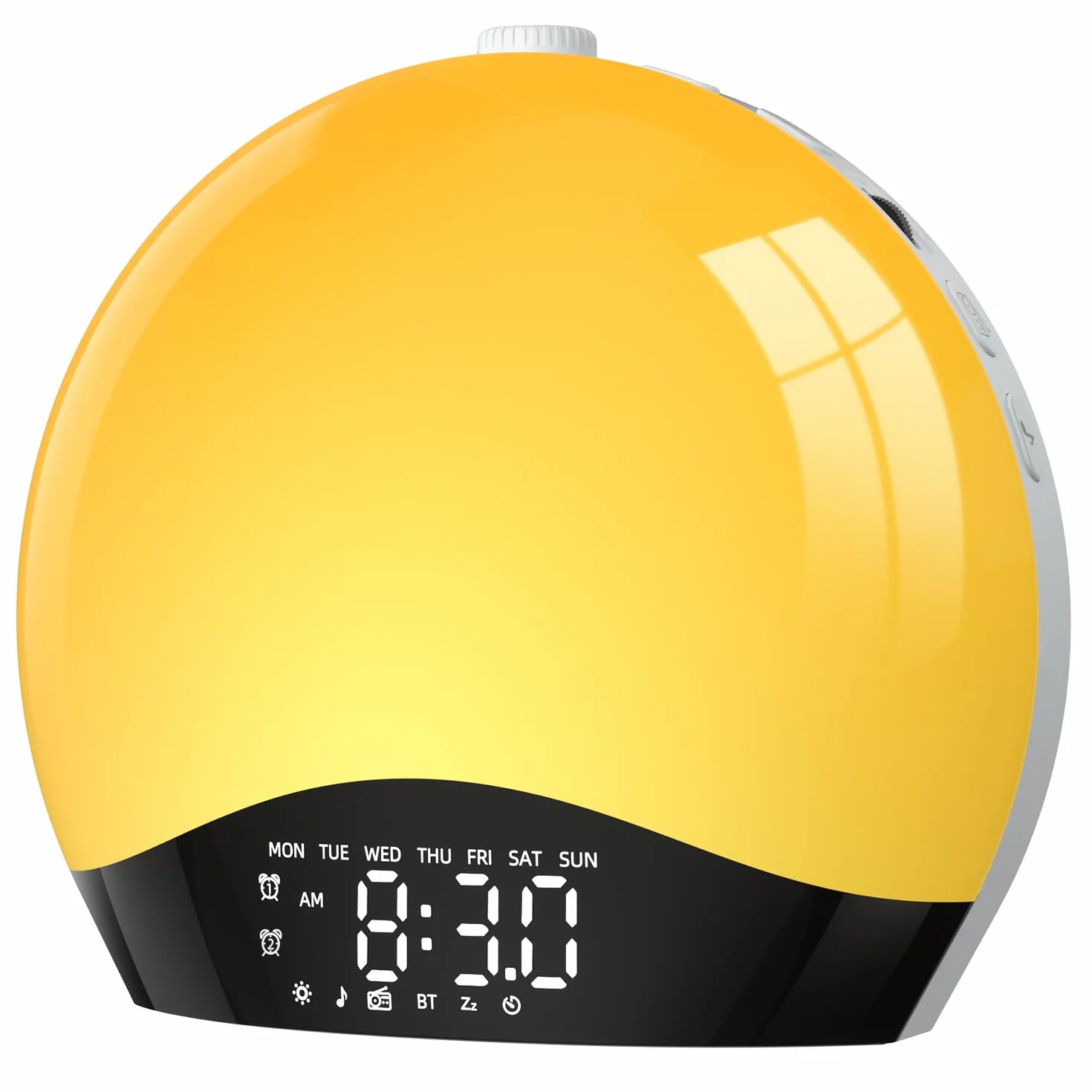 LIORQUE Tageslichtwecker Lichtwecker Sonnenaufgang Sonnenuntergang Simulation, Wecker mit Licht und Wake Up Light, Bluetooth, 18 Farben, 20 Helligkeitsstufen, 22 Klänge - Inklusive Netzadapter