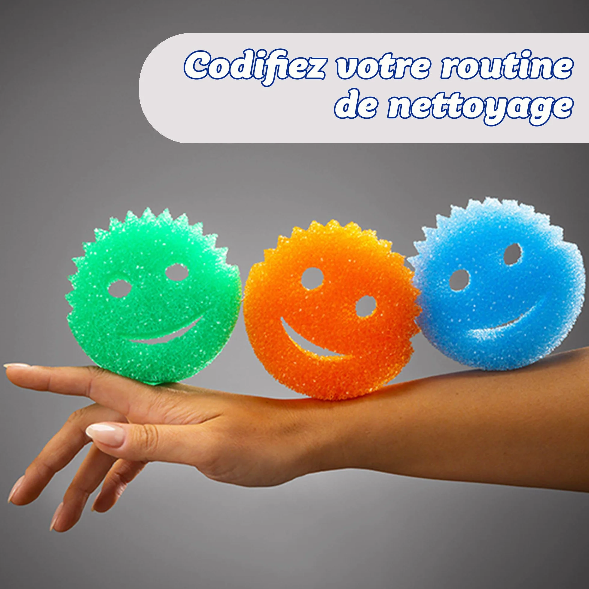 Scrub Daddy Colors Smiley Gąbka do czyszczenia, w opakowaniu zbiorczym – zmiana tekstury, odporna na zarysowania gąbka do mycia w kuchni, odporna na zapachy, można myć w zmywarce, 4 szt.