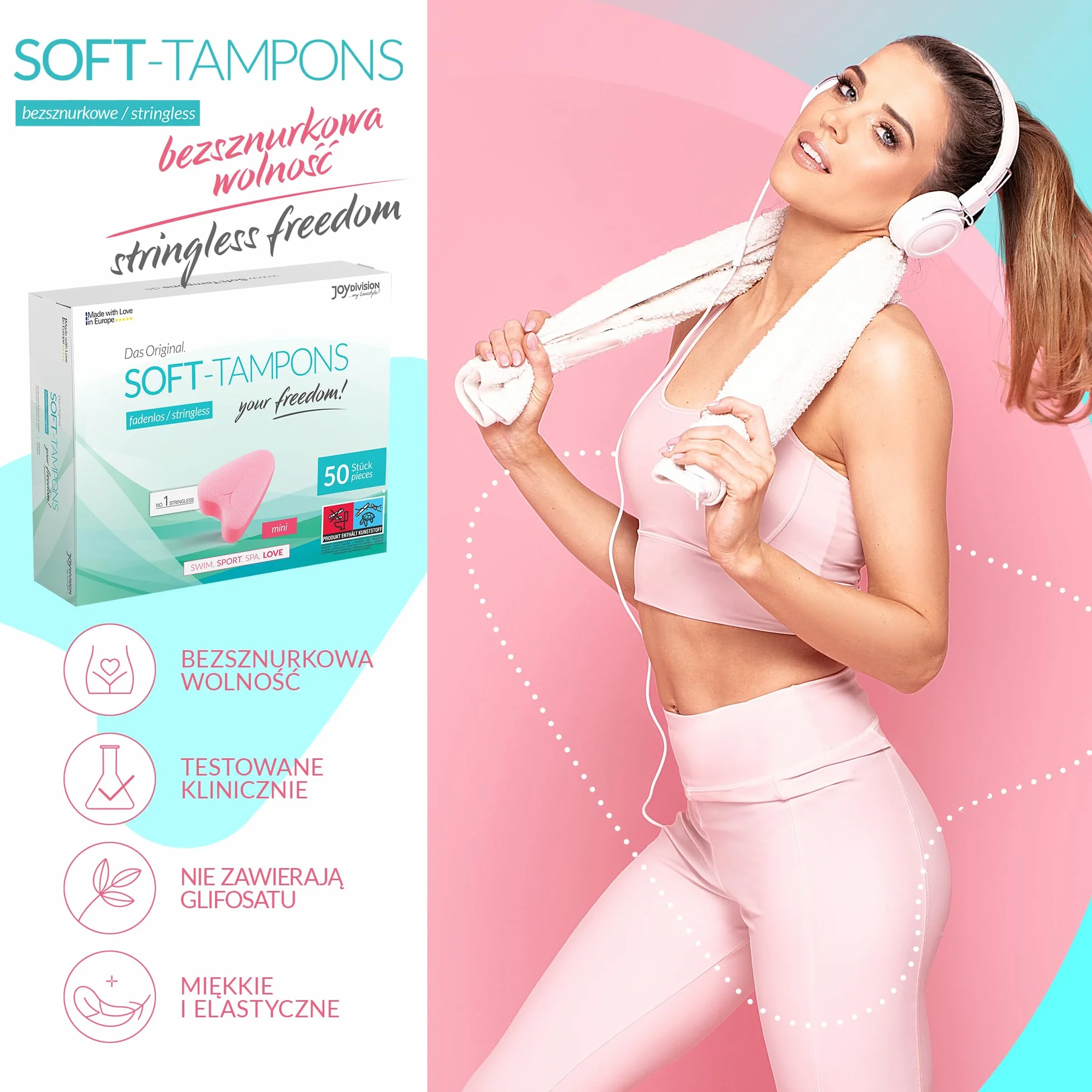 JOYDIVISION Soft-Tampons mini 50 sztuk Tampony bez sznurka Gąbeczka menstruacyjna ultra soft