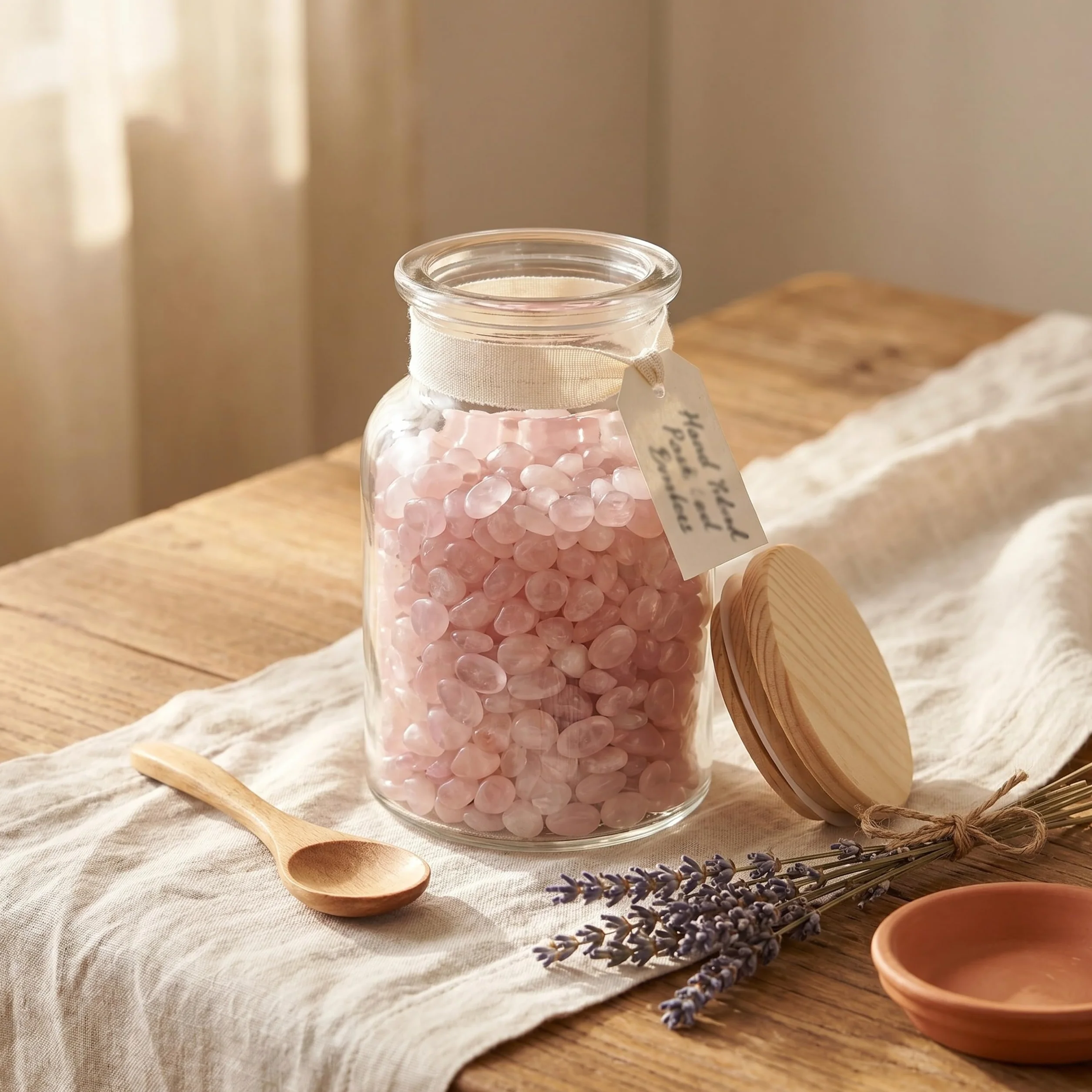 Mini kamienie bębnowe z różowego kwarcu, 100 g, średnica 4-7 mm, jakość premium Lebensquelle Plus