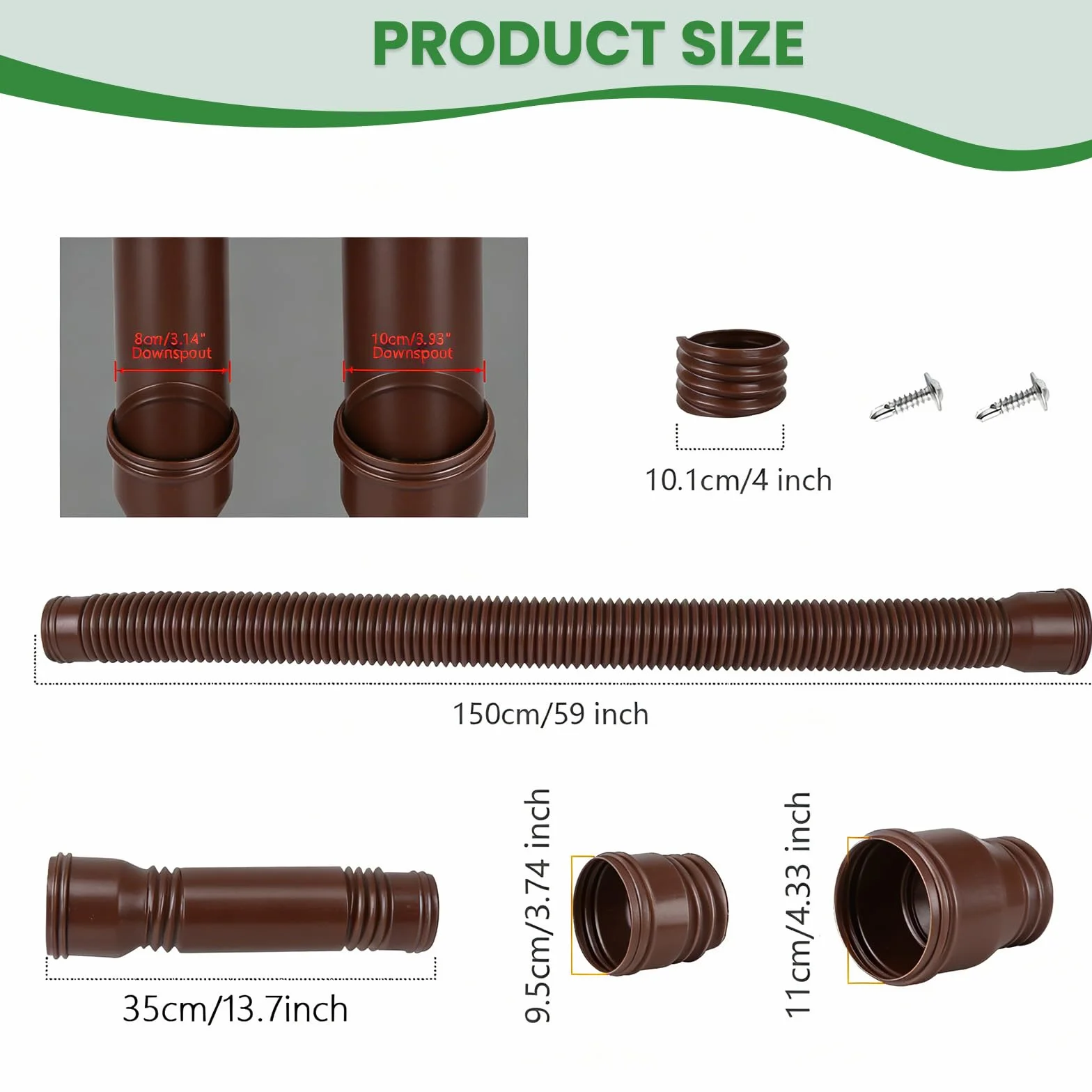 1 sztuka elastycznego przedłużacza do rury spustowej, zestaw okrągłego przyłącza do rury spustowej dla rury 80/100 mm, możliwość przedłużenia od 47 do 150 cm, przedłużacz do rury spustowej (brązowy, 1