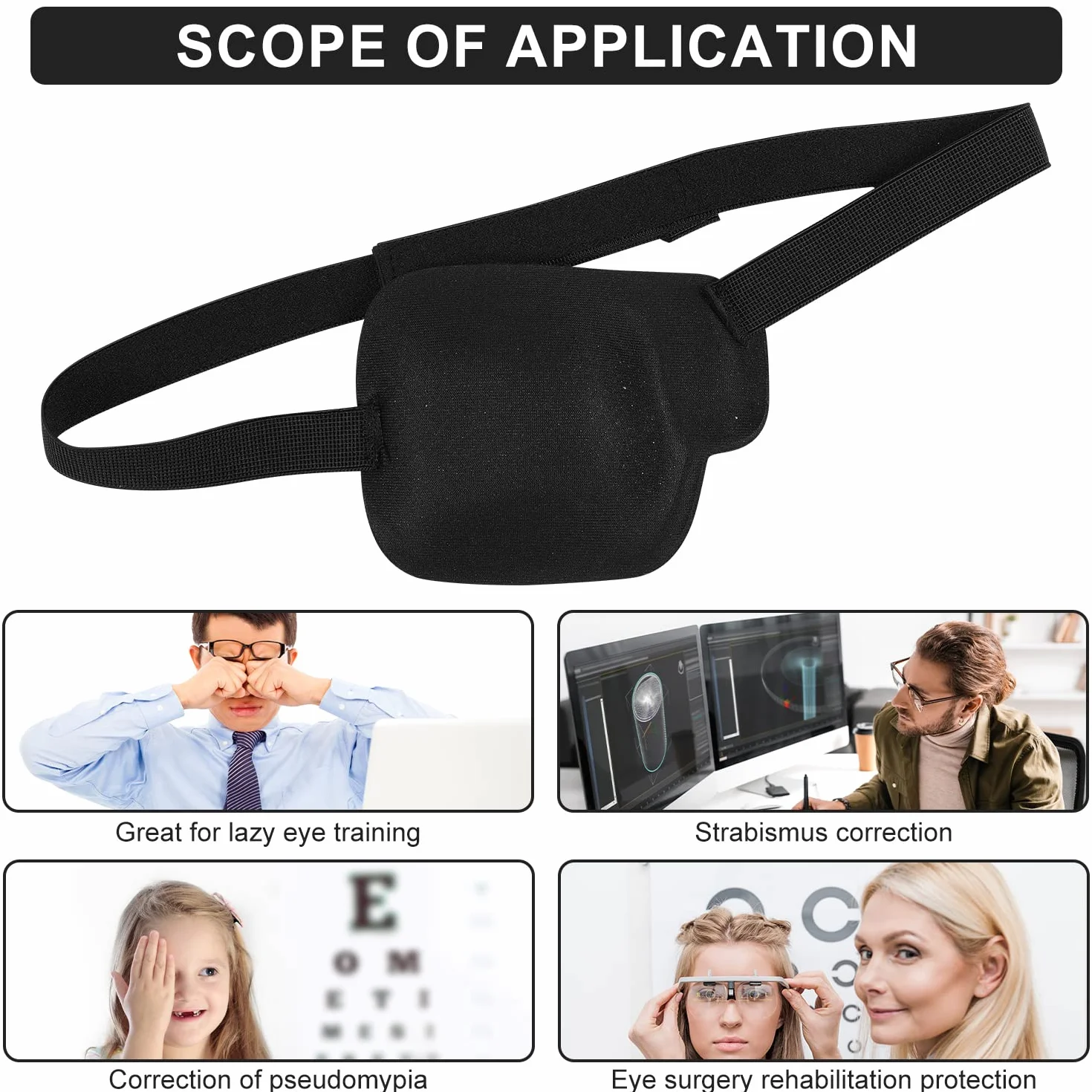 2 Szt. Opaski na Oczy, Regulowane Eye Patch Kids Lazy Eye na Prawe Oko Wygodna Medyczna Opaska na Oko Czarna