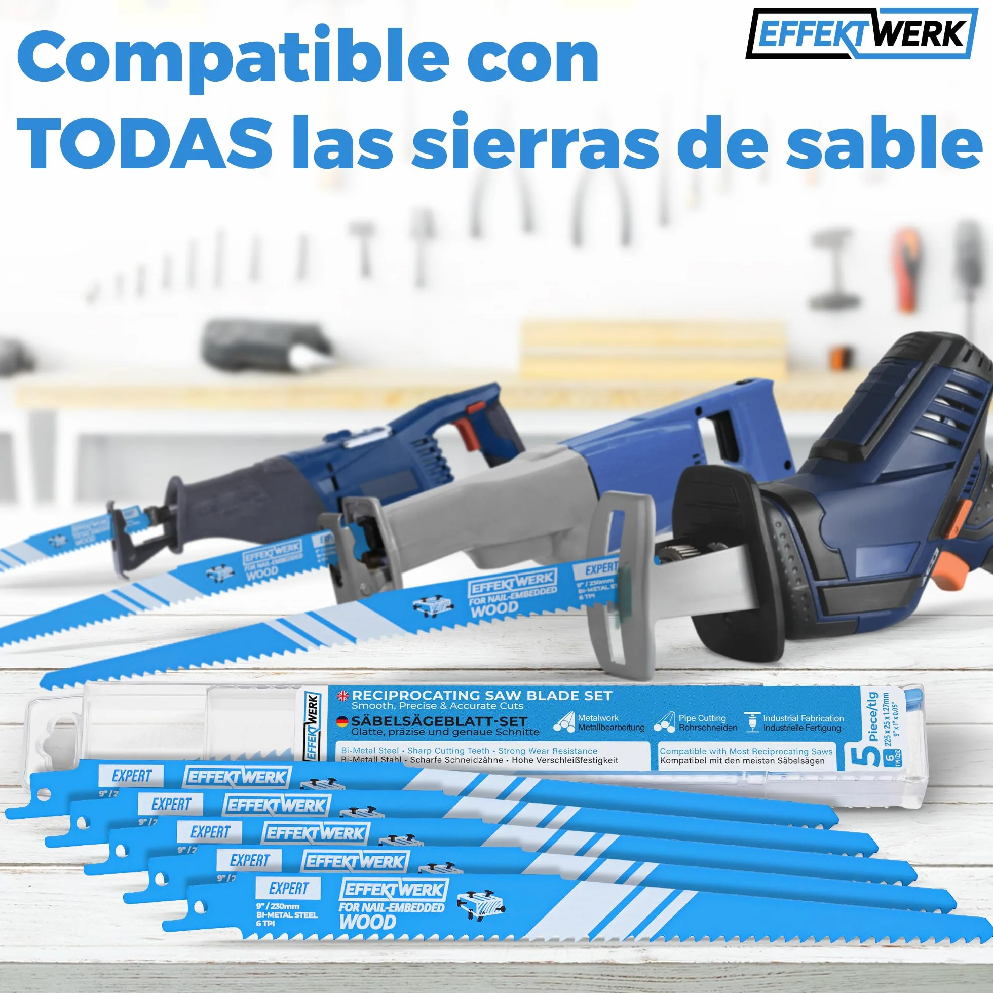 Reciprocating Saw Blades for Metal - 5 Pieces - 9" / 225mm Metal Cutting Saw Blade Set - Bi-Metal Steel - 6 TPI (Teeth per Inch)