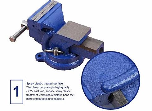 KATSU Tools Imadło stołowe 125 mm, wytrzymałe, obracana o 360°, imadło warsztatowe dla mechaników i inżynierów, żeliwne narzędzie zaciskowe do warsztatów i garażu, model 402351