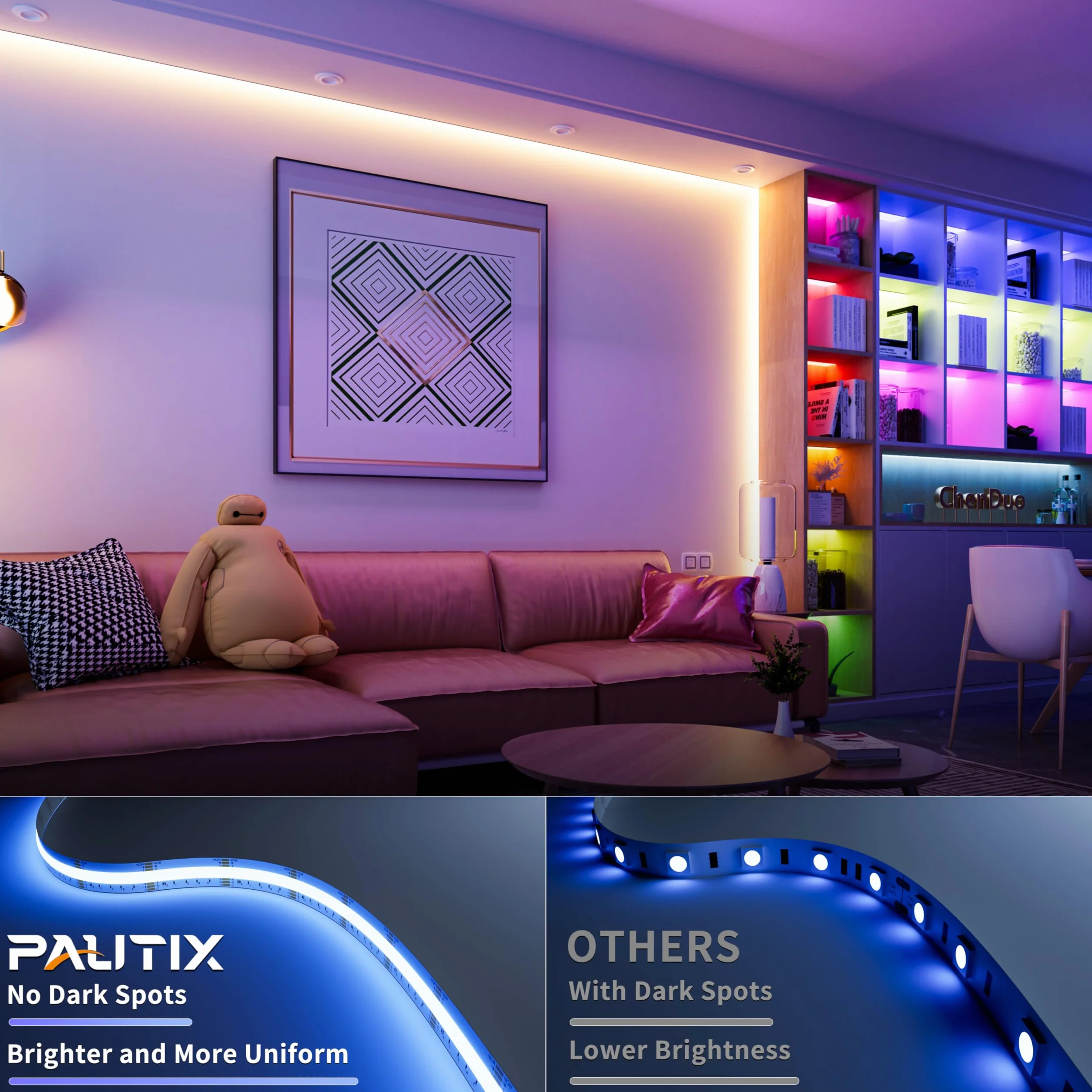 PAUTIX Taśma LED COB RGB+WW/CW 5m, 840 LED/m RGB+CCT Regulowana temperatura barwy 2700K–6500K, 24V taśma świetlna zmieniająca kolor do dekoracji DIY (zasilacz i kontroler nie są częścią dostawy)