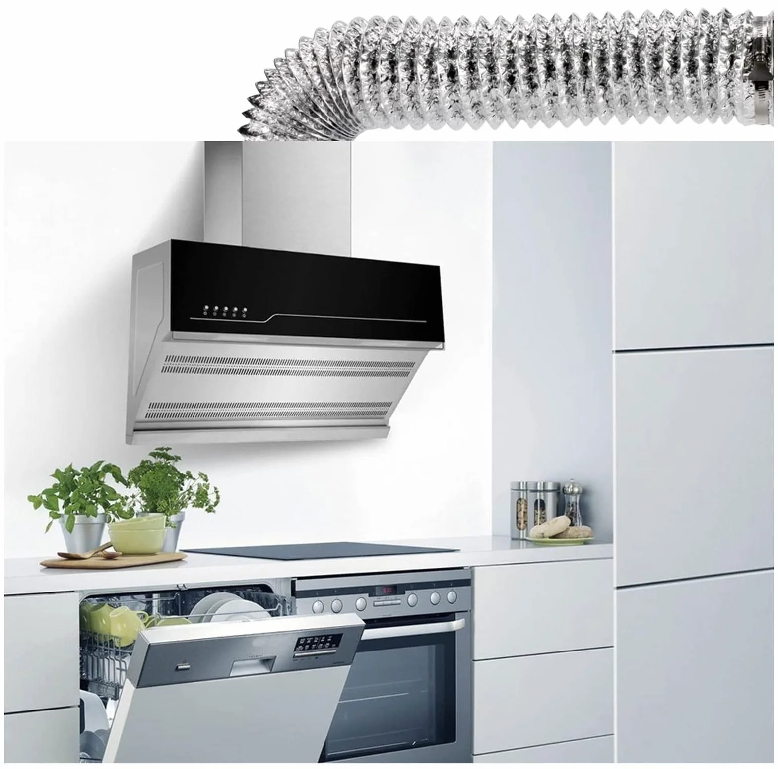 Elastyczne przewody aluminiowe, do suszarki, okapu kuchennego, i łazienki, z 1 zaciskiem węża taśmą(5m 100mm)