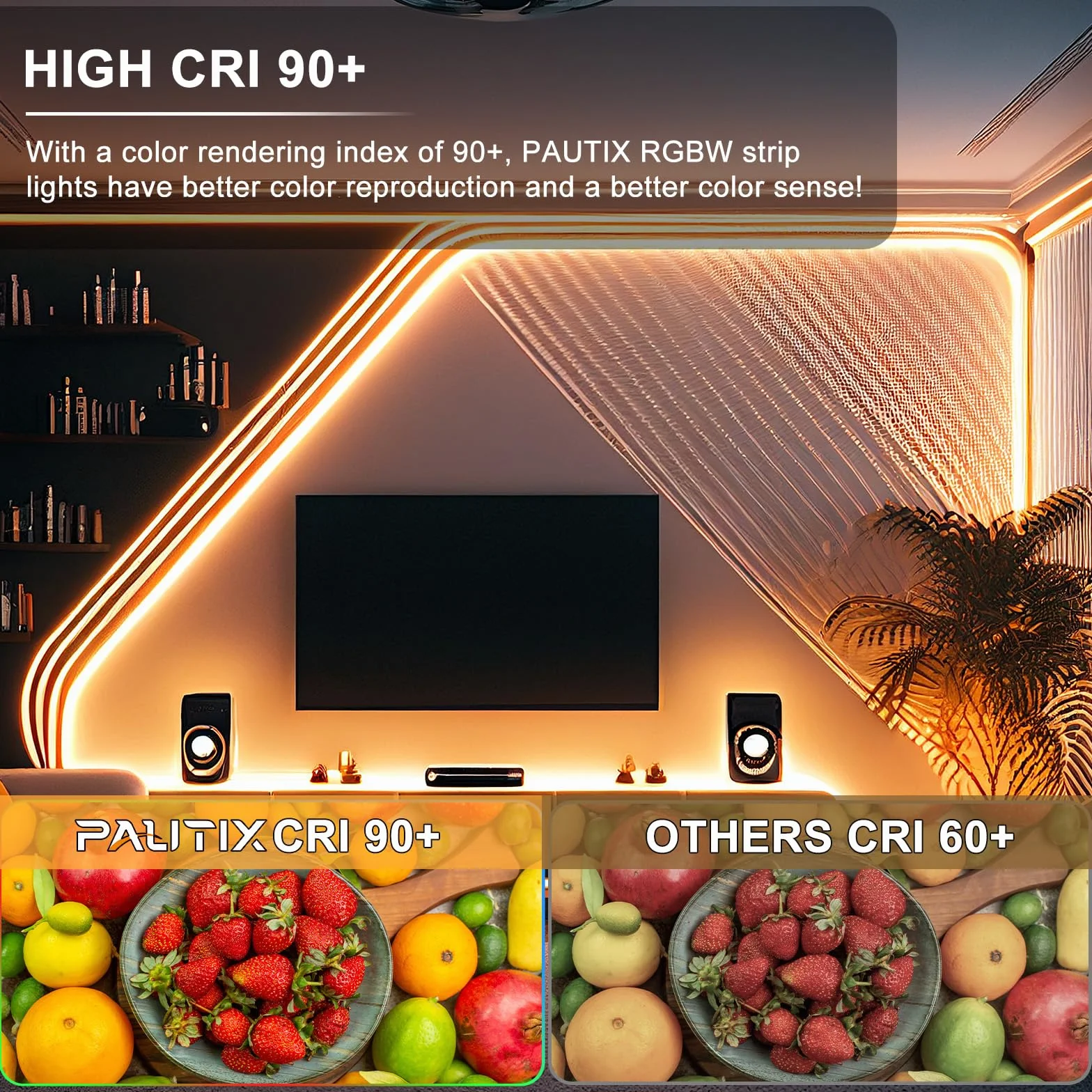 PAUTIX Taśma LED COB RGB+WW/CW 5m, 840 LED/m RGB+CCT Regulowana temperatura barwy 2700K–6500K, 24V taśma świetlna zmieniająca kolor do dekoracji DIY (zasilacz i kontroler nie są częścią dostawy)