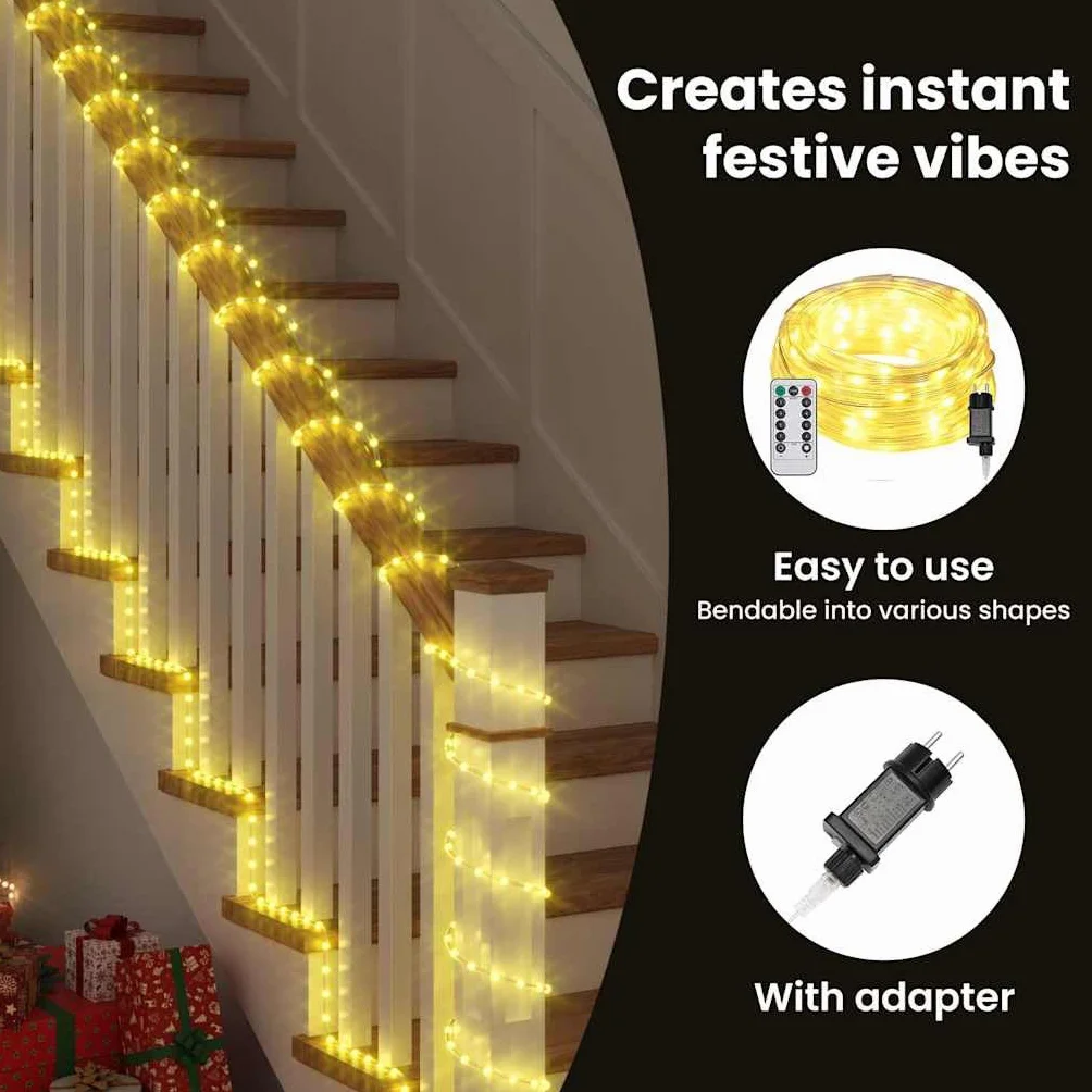 vidaXL Lina świetlna z 240 diodami LED Ciepła biel 10 m PVC, Oświetlenie LED, elastyczne lampki na żyłce, dekoracyjne świetlne akcenty, do domu i ogrodu, idealne na Święta