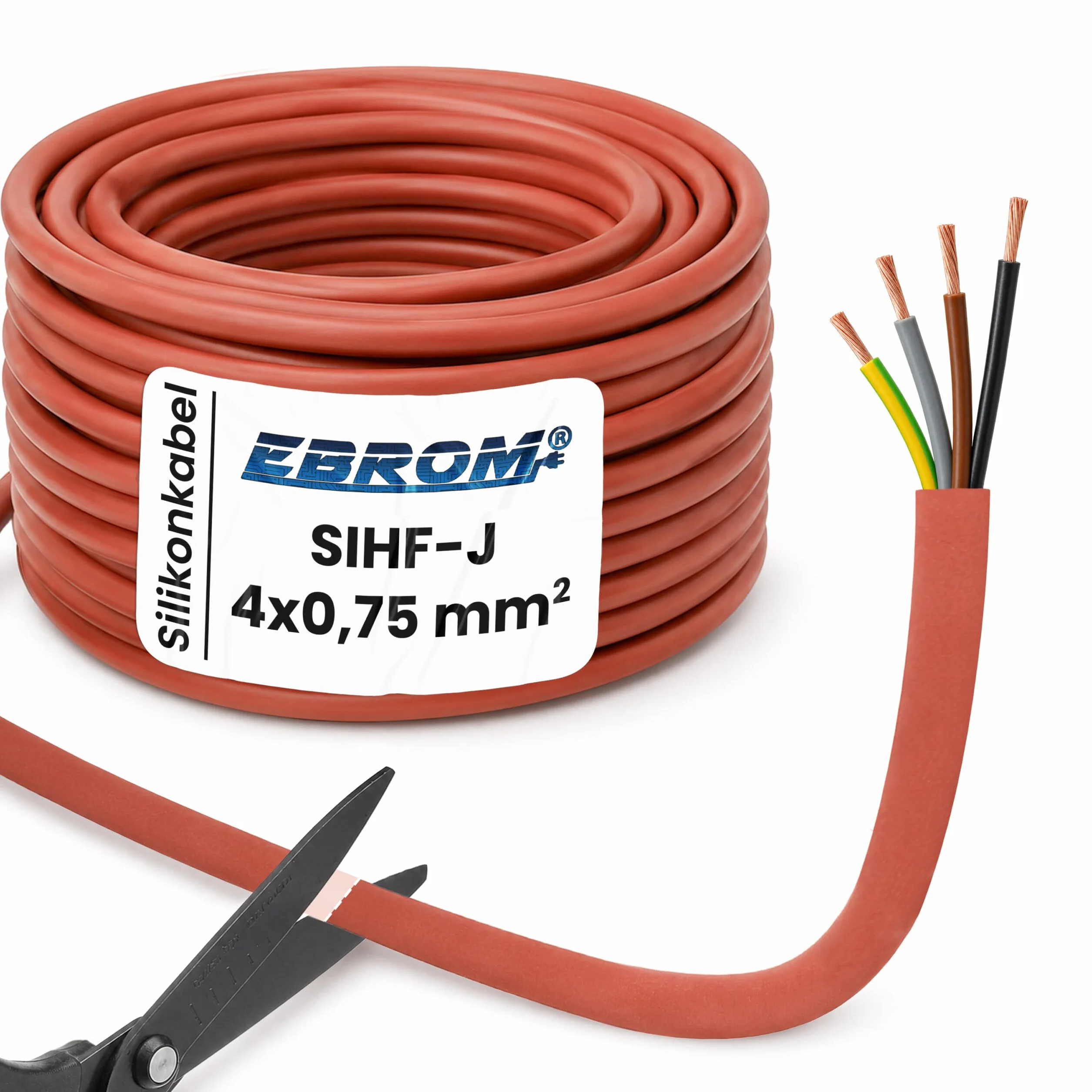 Kabel silikonowy (kabel do sauny) towar sprzedawany na metry SIHF-J 4 x 0,75 mm² (mm2) 100% miedź OFC ocynkowana – wybór w odstępach 1 metra (patrz rozwijane menu)