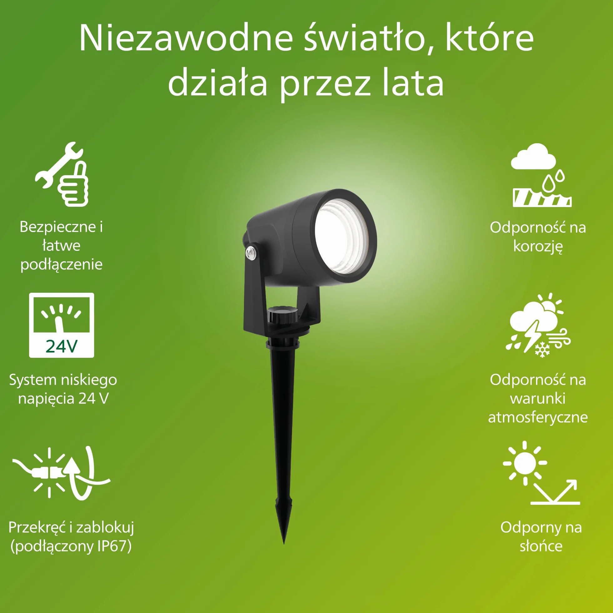 Philips Reuel Zewnętrzna Lampa Punktowa 24 V GardenLink Niskonapięciowa 2700 K 180 lm Czarna Zestaw Rozszerzeń