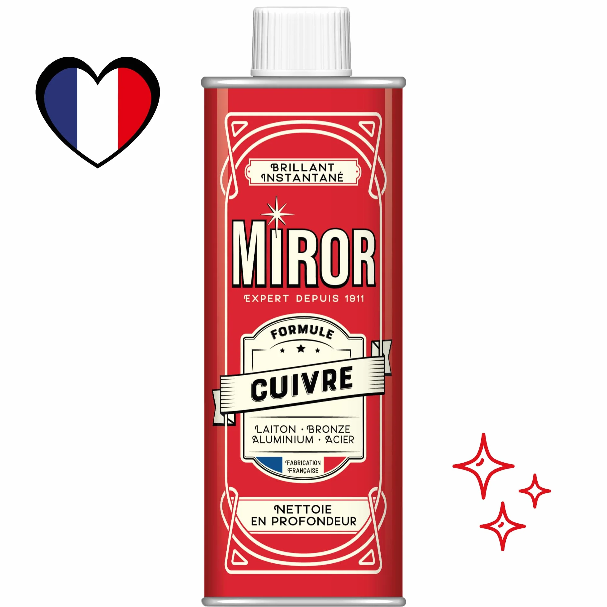 Miror Miedź - Środek do czyszczenia metali - mosiądz, brąz, aluminium, stal i cynk - Czyści i błyszczy - Przeciwutleniacz - Wyprodukowano we Francji - Facon 250ml