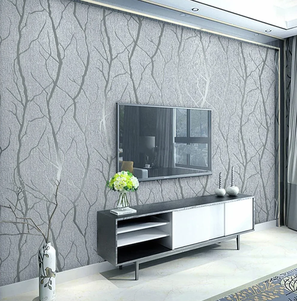Tapeta 3D relief drzewo w paski szara na fizelinie do salonu