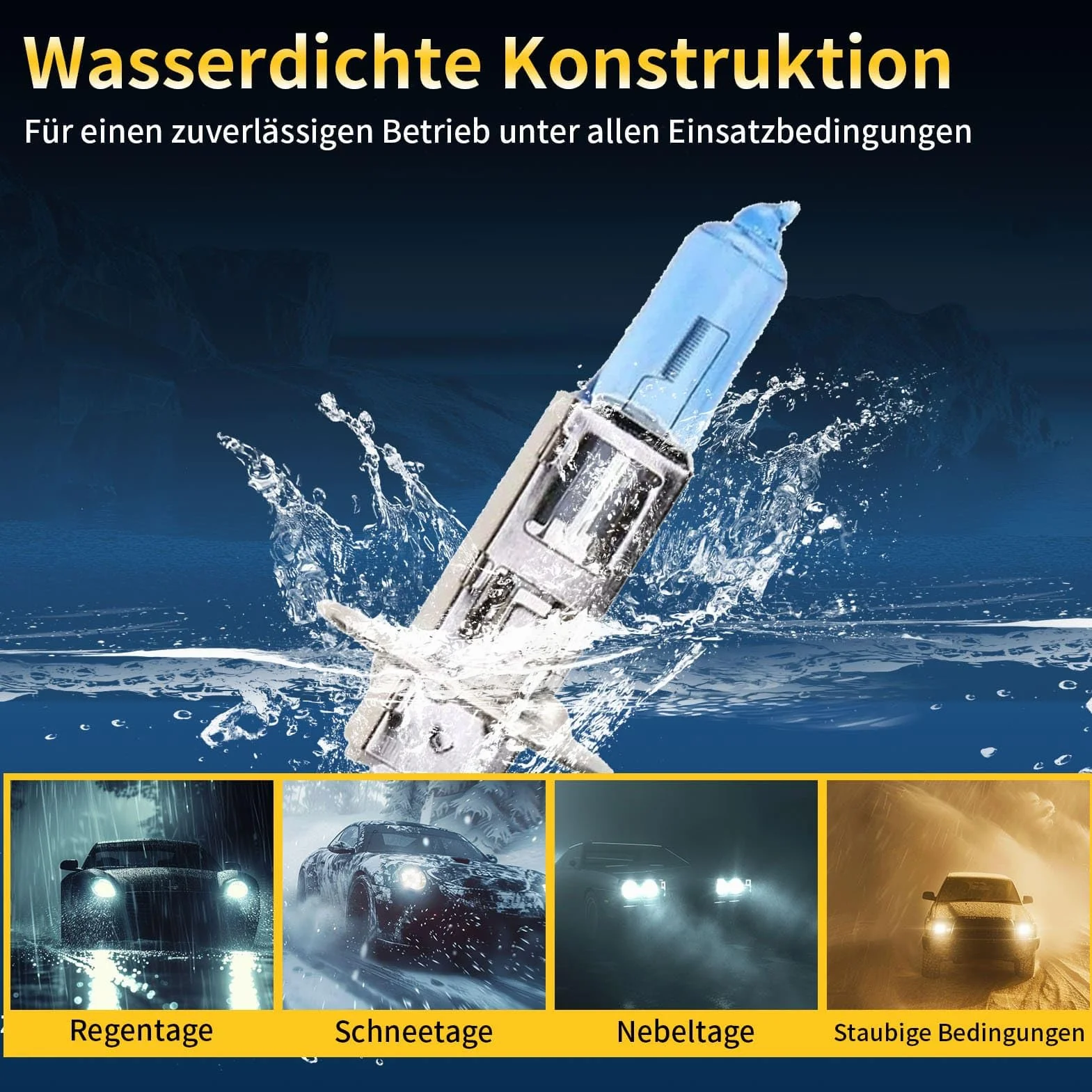 H1 Halogen Auto Lampe 12V 60W – Extra Hell & Ultra Langlebig – 6000K Weißlicht für Klarere Nachtsicht – Stoßfest, Plug-&-Play H1 Scheinwerfer für Abblendlicht & Fernlicht (2 Stück)