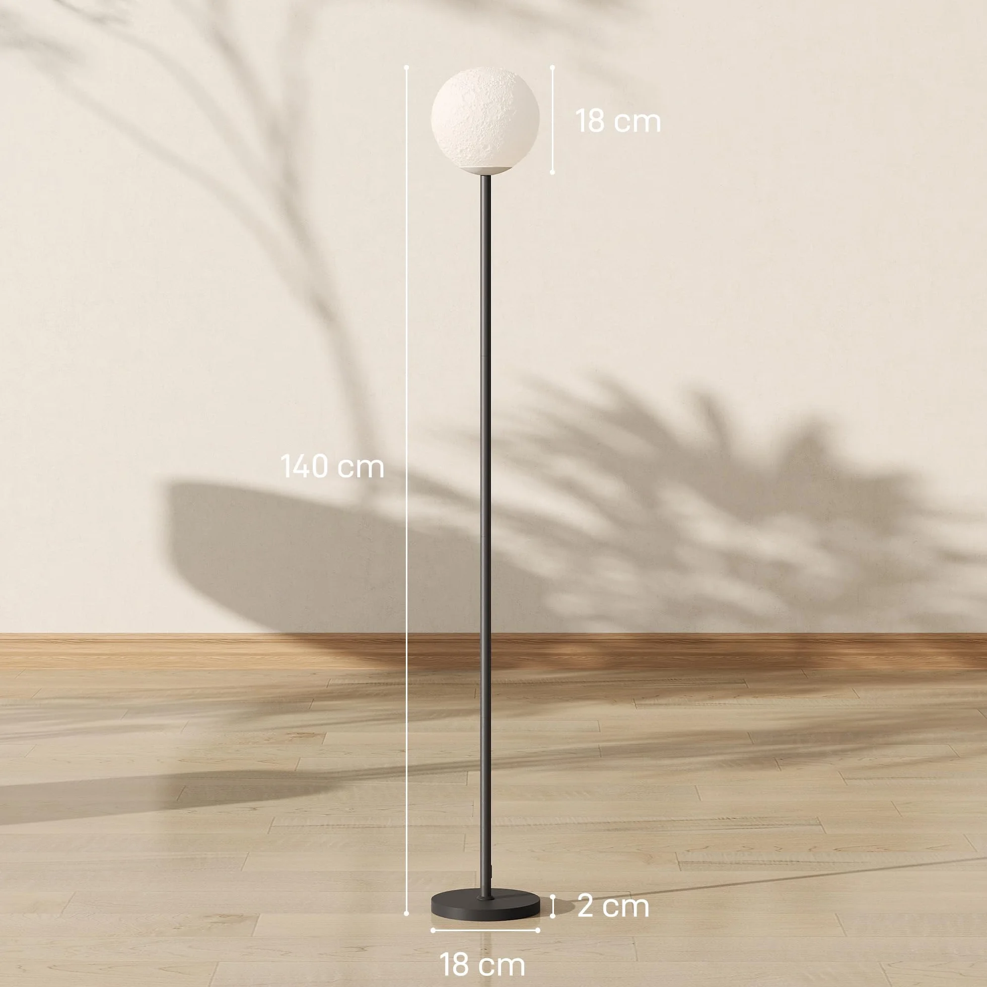 HOMCOM 3D Moon Floor Lamp 140 cm Standing Lamp LED Black