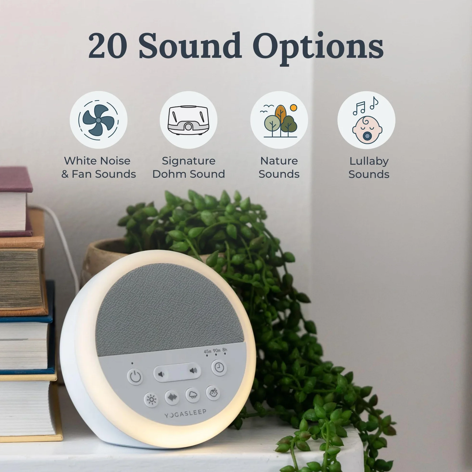 Yogasleep Nod White Noise Sound Machine z miękkim światłem nocnym i timerem snu, 20 opcji dźwięku, pomoc w zasypianiu
