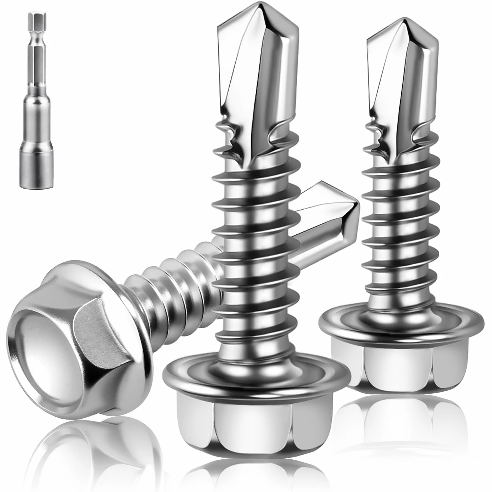 100 sztuk wkrętów samogwintujących do metalu, 4,2 x 50 mm, śruby do blachy trapezowej, stal nierdzewna, 304, wkręty do blachy, sześciokątne, wkręty z łbem sześciokątnym, zestaw kluczy