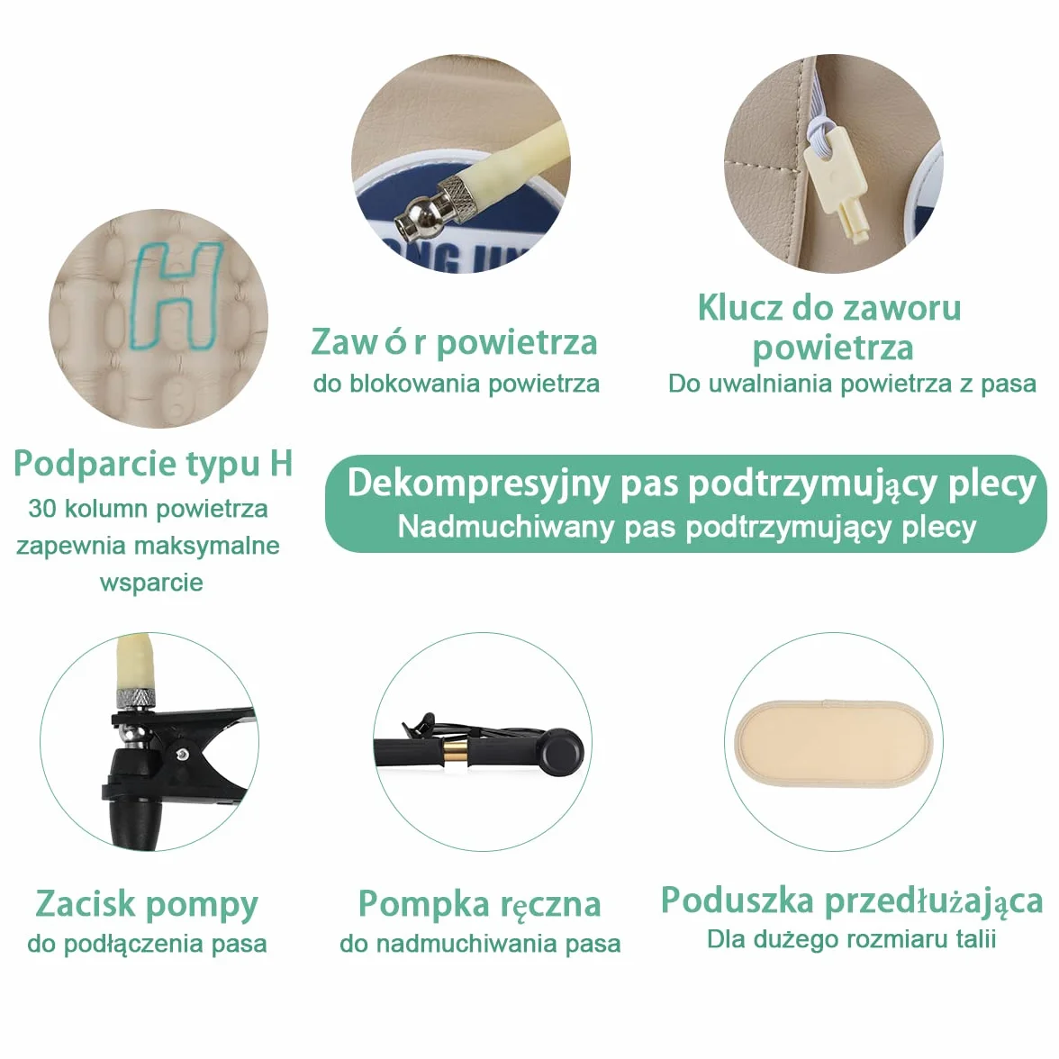 HONGJING Nadmuchiwany pas dekompresyjny lędźwiowy do łagodzenia bólu pleców - Urządzenie do ciągnięcia dolnej części pleców, jeden rozmiar 29-49