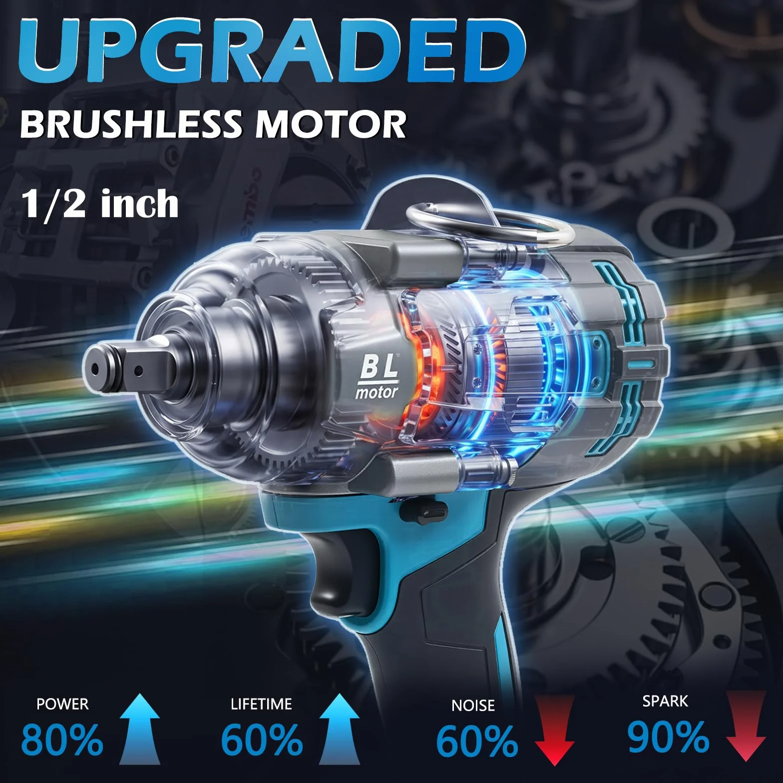 Akumulatorowa wkrętarka udarowa 1800 Nm do Makita 18 V, maks. 4000 obr./min, bezszczotkowa elektryczna wkrętarka udarowa 1/2 cala z oświetleniem LED, 4 poziomy prędkości, do naprawy opon