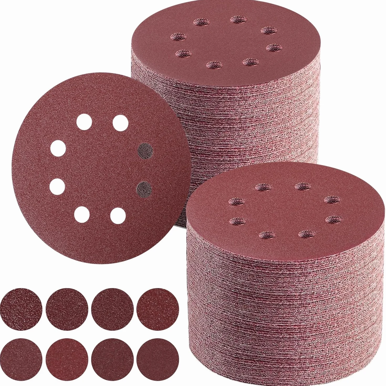 100 sztuk papieru ściernego, mocowane na rzep krążki szlifierskie 5 w 8 otworów, P40/P60/P80/P120/P180/P240/P320/P400, szlifierka ścienna do drewna, metalu, tworzywa sztucznego, akcesoria do