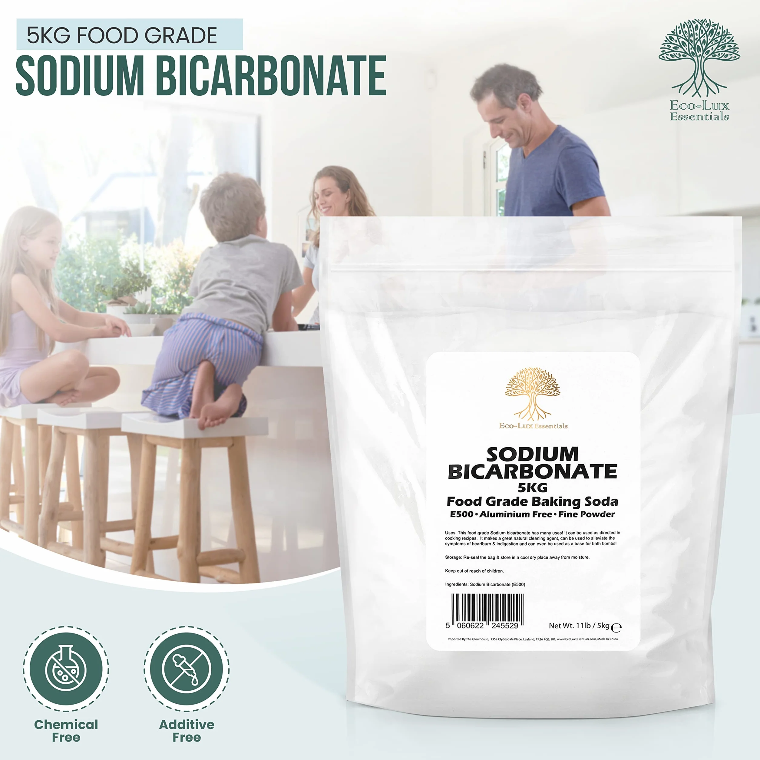 Soda oczyszczona, wodorowęglan sodu 5kg czysta soda oczyszczona do czyszczenia, pieczenia, bomb do kąpieli, zapachów i zębów
